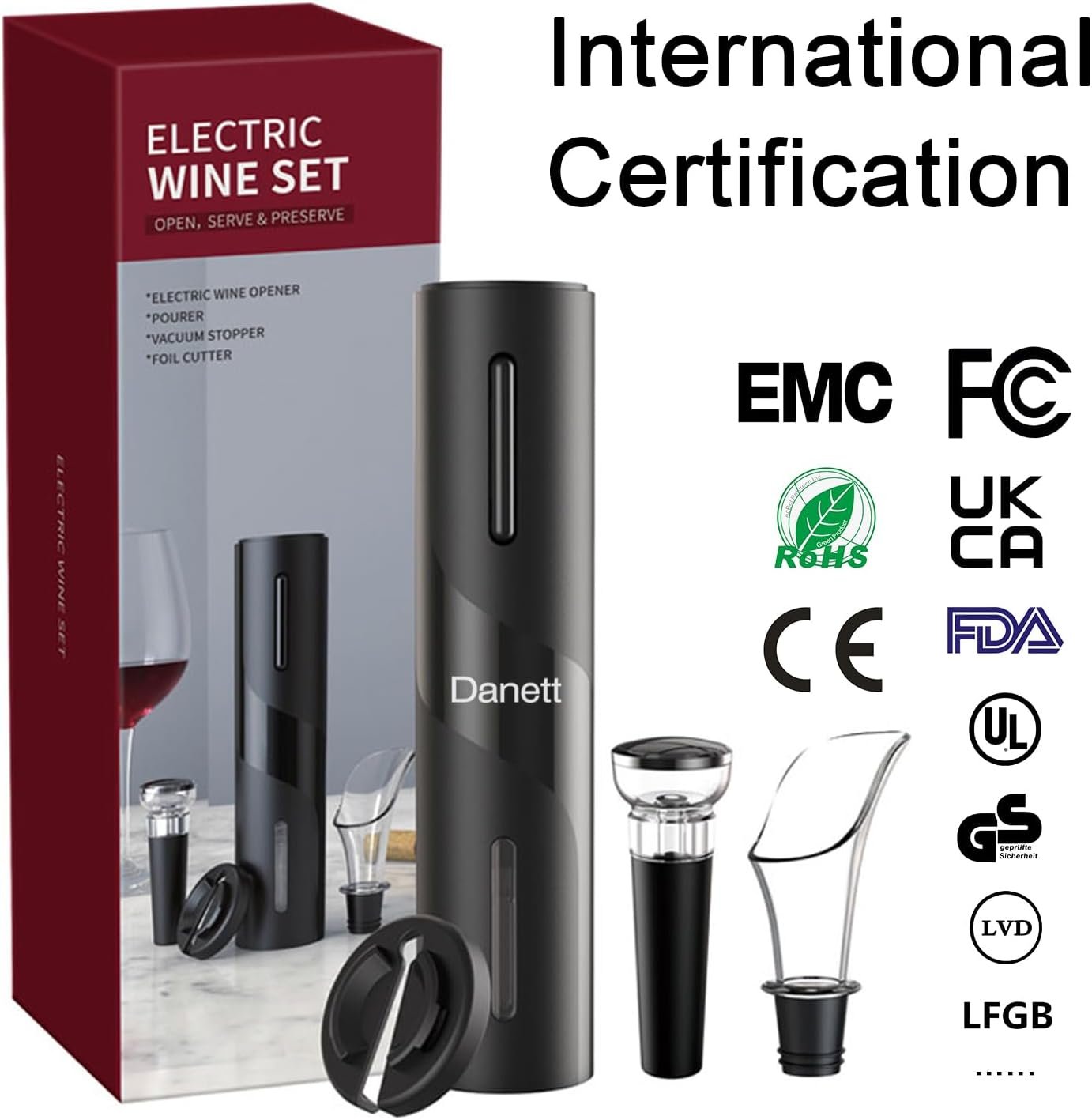 Electric Wine Opener Set - Automatic Corkscrew Opener with Foil Cutter, Pourer, and Vacuum Stoppers - Battery Operated - 4-in-1 Wine Accessories Kit-for Wine Lovers - Image 3