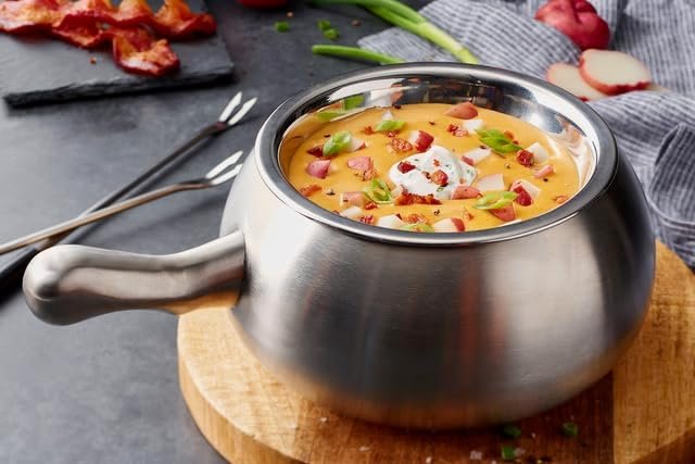 The Official Melting Pot 8-piece Fondue Set -2 Qt. Stainless Steel Pot with liner and 6 Fondue Forks for Cheese, Chocolate & Broth. - Image 5