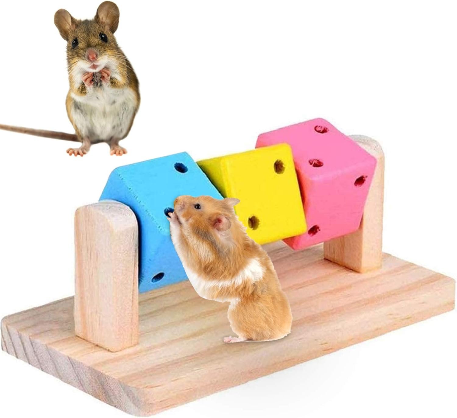 Besimple Hamster Chew Toys, Hamster Enrichment, Guinea Pig Toys and Accessories for Cage, Wood Hamster Platform Chew Toys for Teeth, Dwarf Hamster Chews, Colorful Wooden Block for Small Pets - Image 2