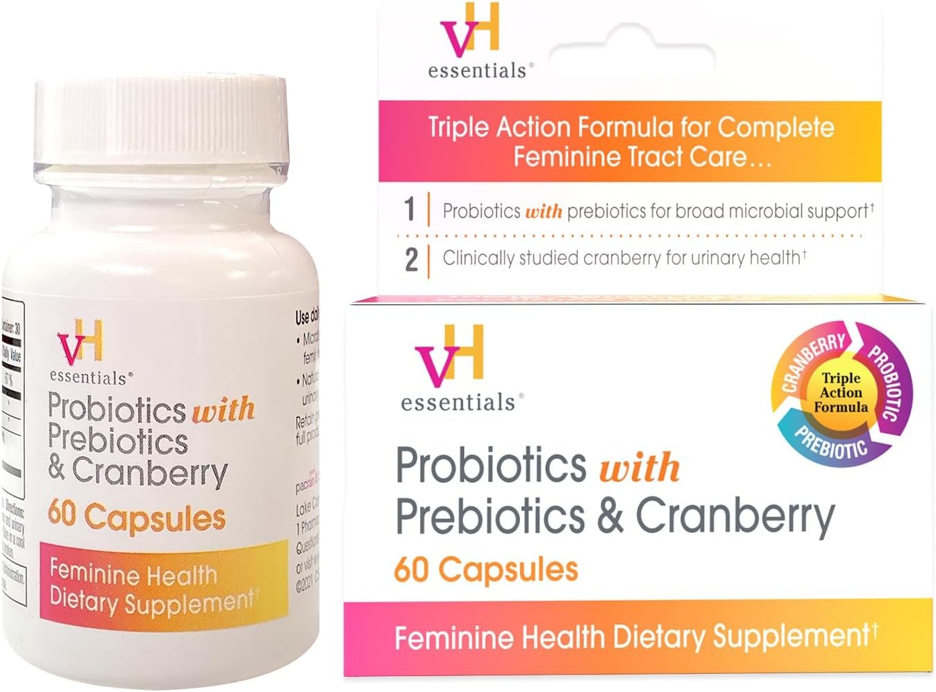 vH essentials Probiotics with Prebiotics and Cranberry Feminine Health Supplement - 60 Capsules - Image 3