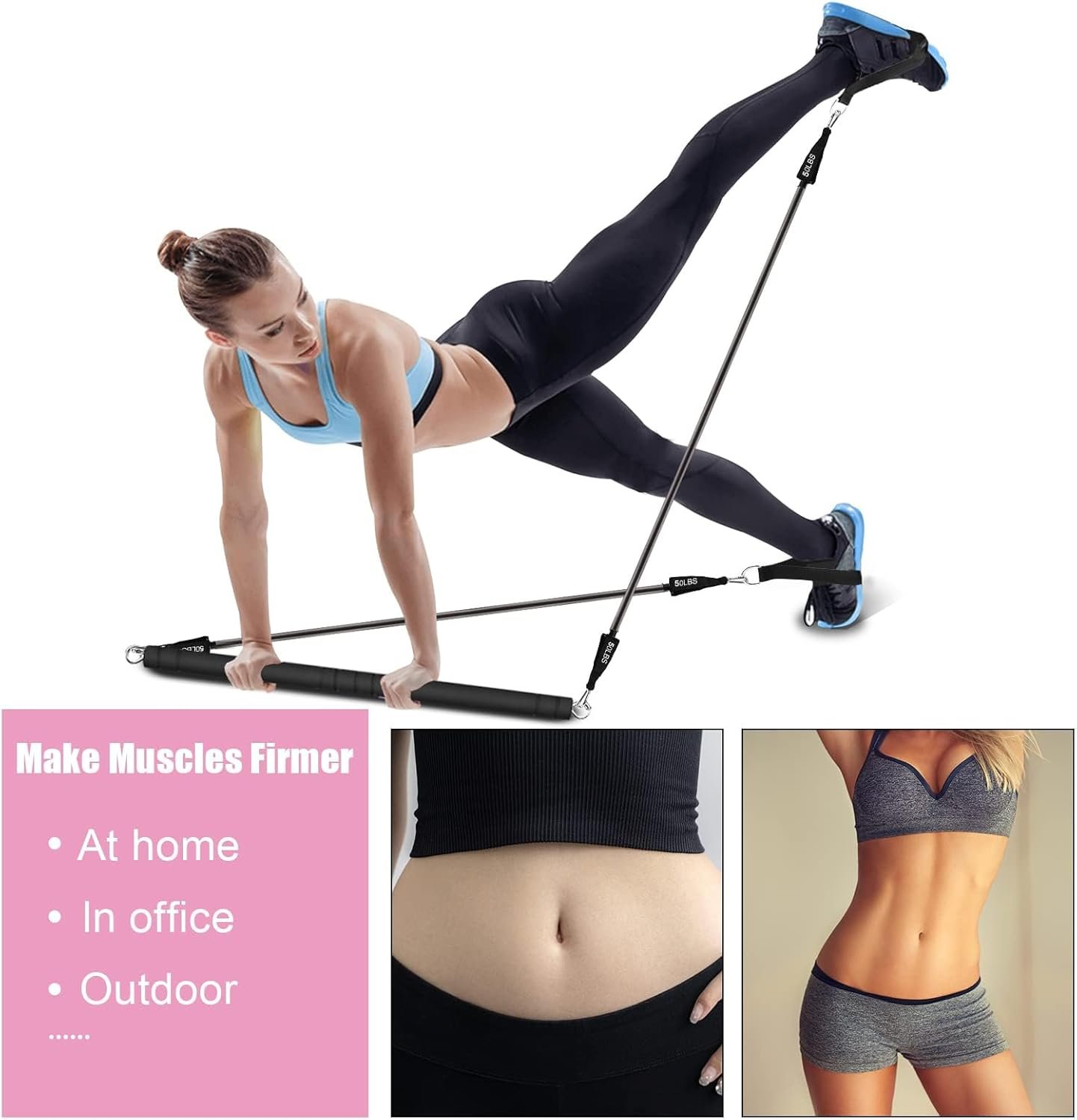 Plates Bar Kit with Resistance Band-Multifunctional Portable Weighted Exercise Pilates Bar, Home Gym with Beginner Workout Equipment, Yoga Set for Full Body - Image 5