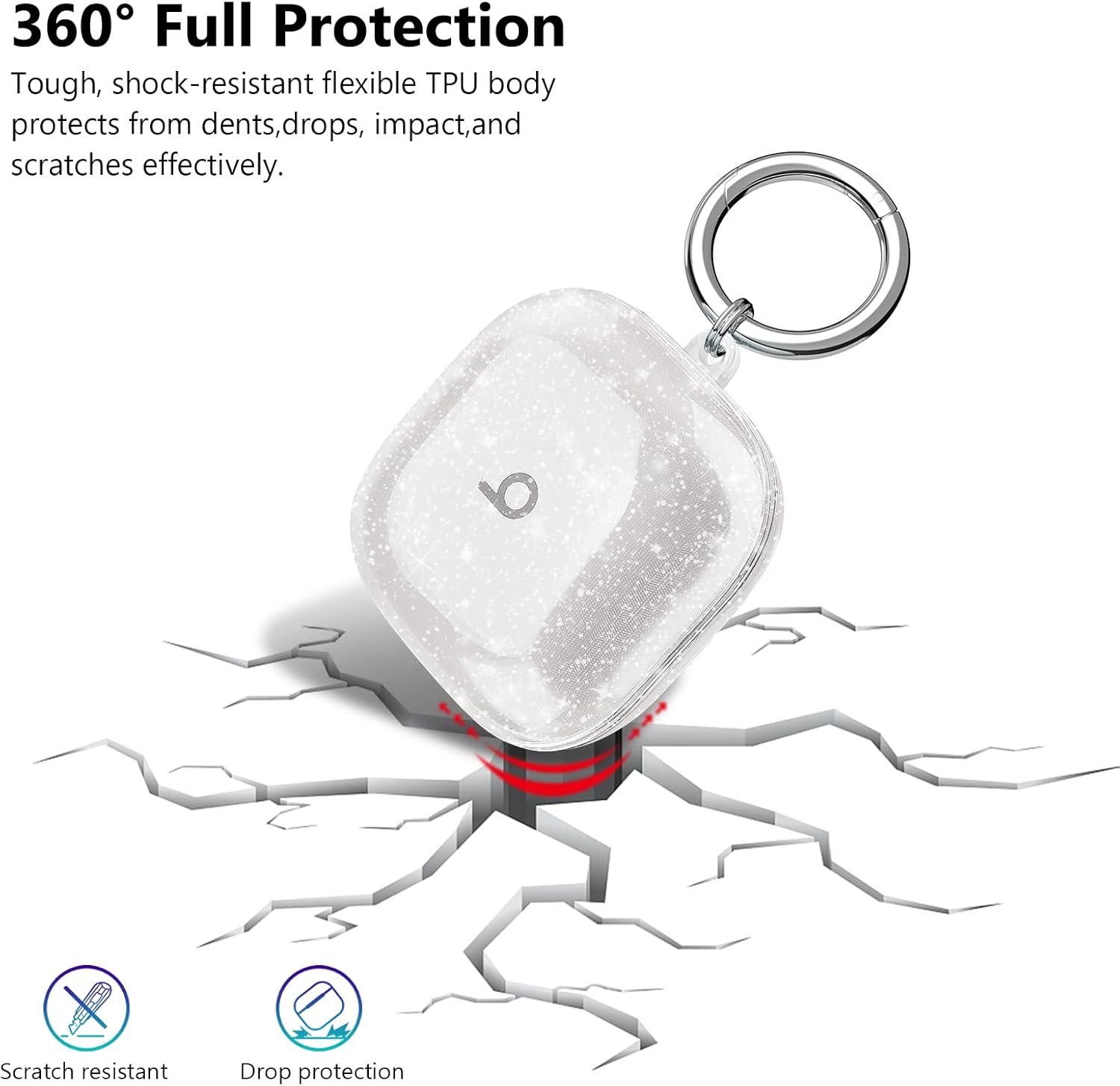 for Beats Fit Pro Case Clear Glitter,Sparkly Bling Clear Case for Apple Beats Fit Pro Case Cover 2021,Shockproof Full Protective Soft TPU Case for Beats Fit Pro with Carabiner Women-Glitter - Image 4