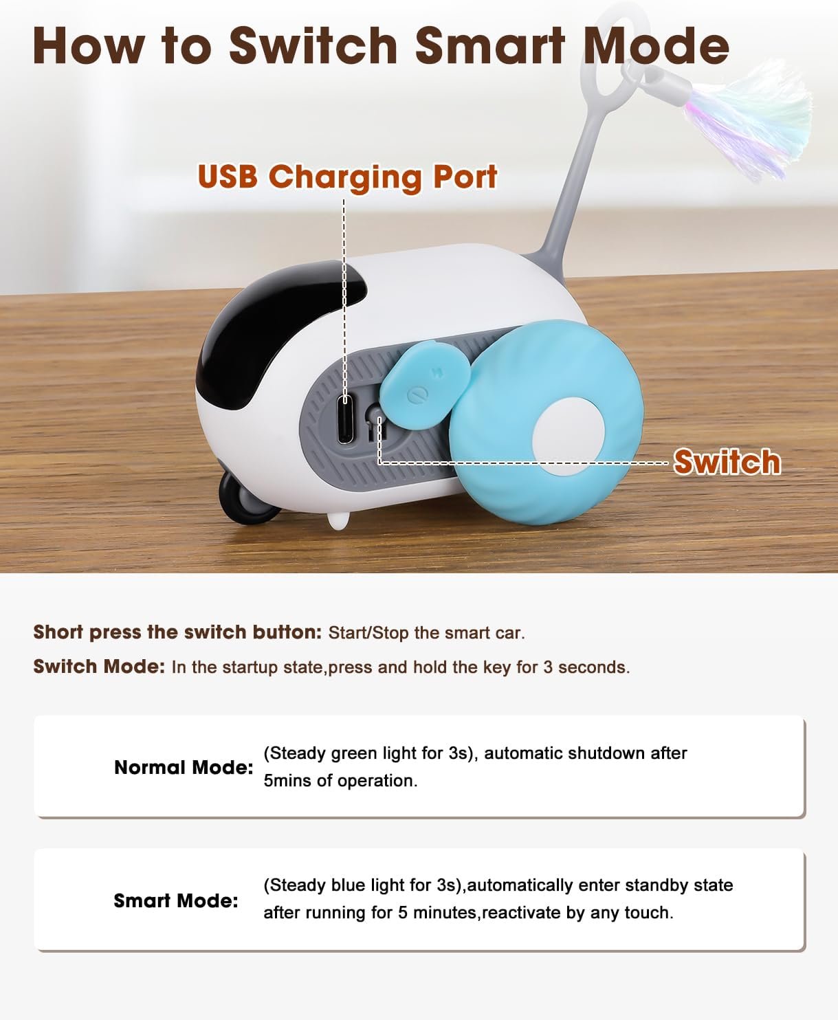 Cat Toys for Indoor Cats, Smart Interactive Cat Toy with Two-Speed Adjustment, Remote Control USB Rechargeable Automatic Cat Exercise Toys for Bored Indoor Adult Cats Kittens (Blue) - Image 6