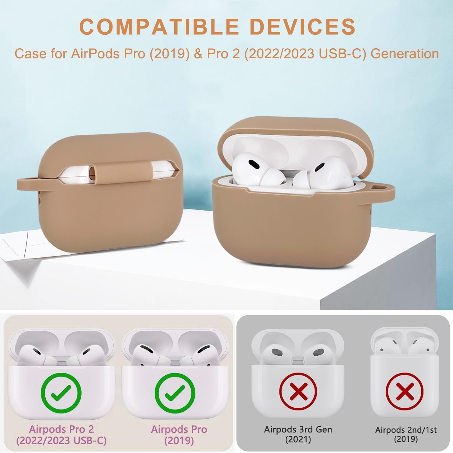 Compatible with AirPods Pro 2nd Generation Case with Cleaner Kit, Silicone Protective Case for Apple AirPod Pro 2nd/1st Earbuds Wireless Charging Cases with Girl Bling Keychain (Milk Tea) - Image 3