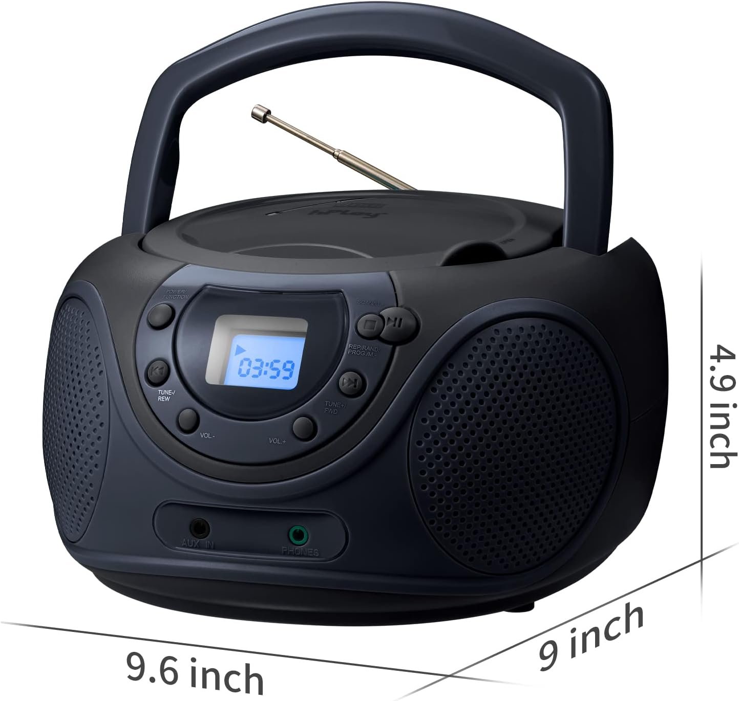 hPlay Gummy P16 Portable CD Player Boombox AM FM Digital Tuning Radio, Aux Line-in, Headphone Jack, Foldable Carrying Handle (Space Grey) - Image 7