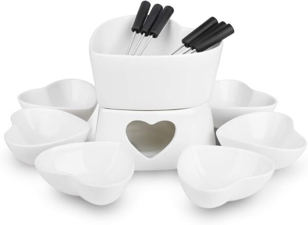 [Bigger and Improved] Zen Kitchen Fondue Pot Set, Glazed Ceramic Fondue Set for Chocolate Fondue or Cheese Fondue Set - Image 2