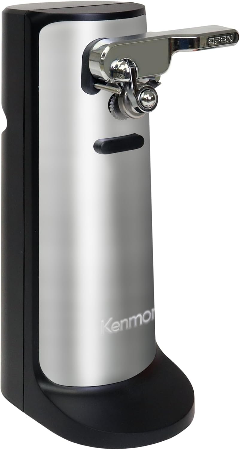 Kenmore 3-In-1 Automatic Electric Can Opener Built-In Knife Sharpener Bottle Opener Hands-Free One-Touch Operation Auto Shut-Off Cord Storage Black and Grey - Image 2