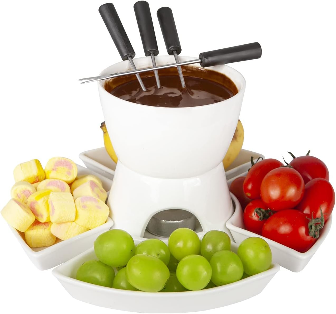 Fondue Set with 4 Dipping Bowls and 4 Forks, Premium Tea Light Porcelain Melting Pot for Cheese, Chocolate and Tapas - Image 2