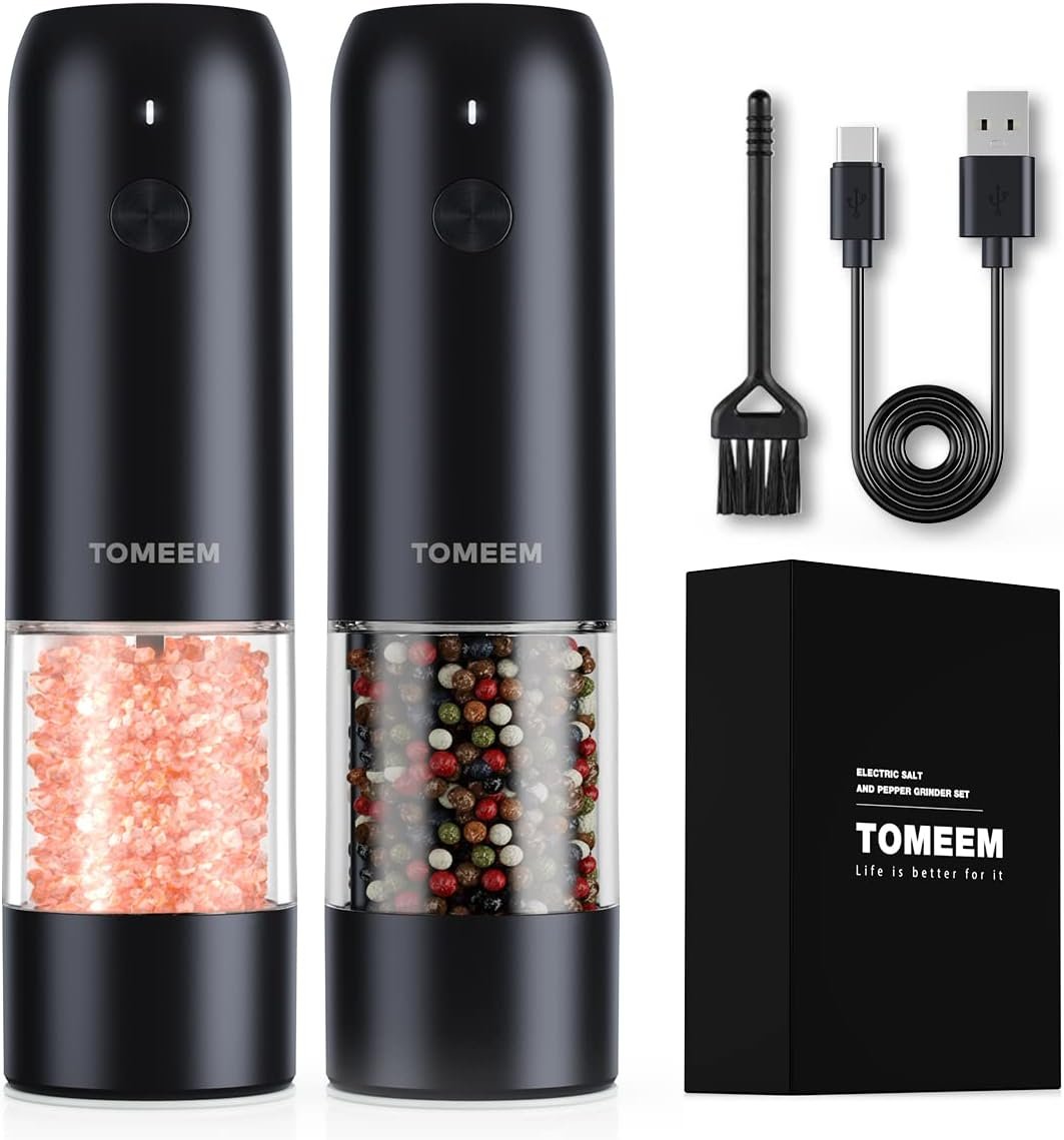 Upgraded Larger Capacity: Electric Salt and Pepper Grinder Set Rechargeable with LED lights - Stainless Steel Automatic Pepper and Salt Grinder Refillable with 6 Adjustable Coarseness - Image 2