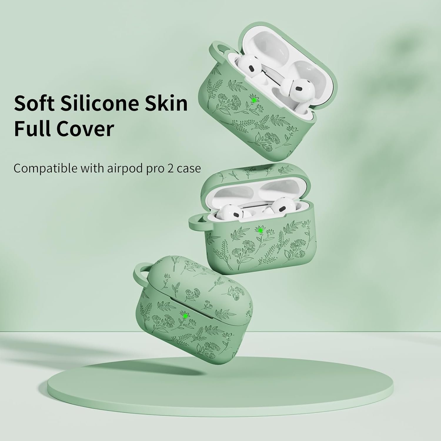 Compatible with Airpod Pro 2nd Generation Case, Flower Engraved Cute Airpod Case Cover with Cleaner Kit, Soft Silicone Skin Full Cover for airpod pro 2 gen case, Cactus Green - Image 5