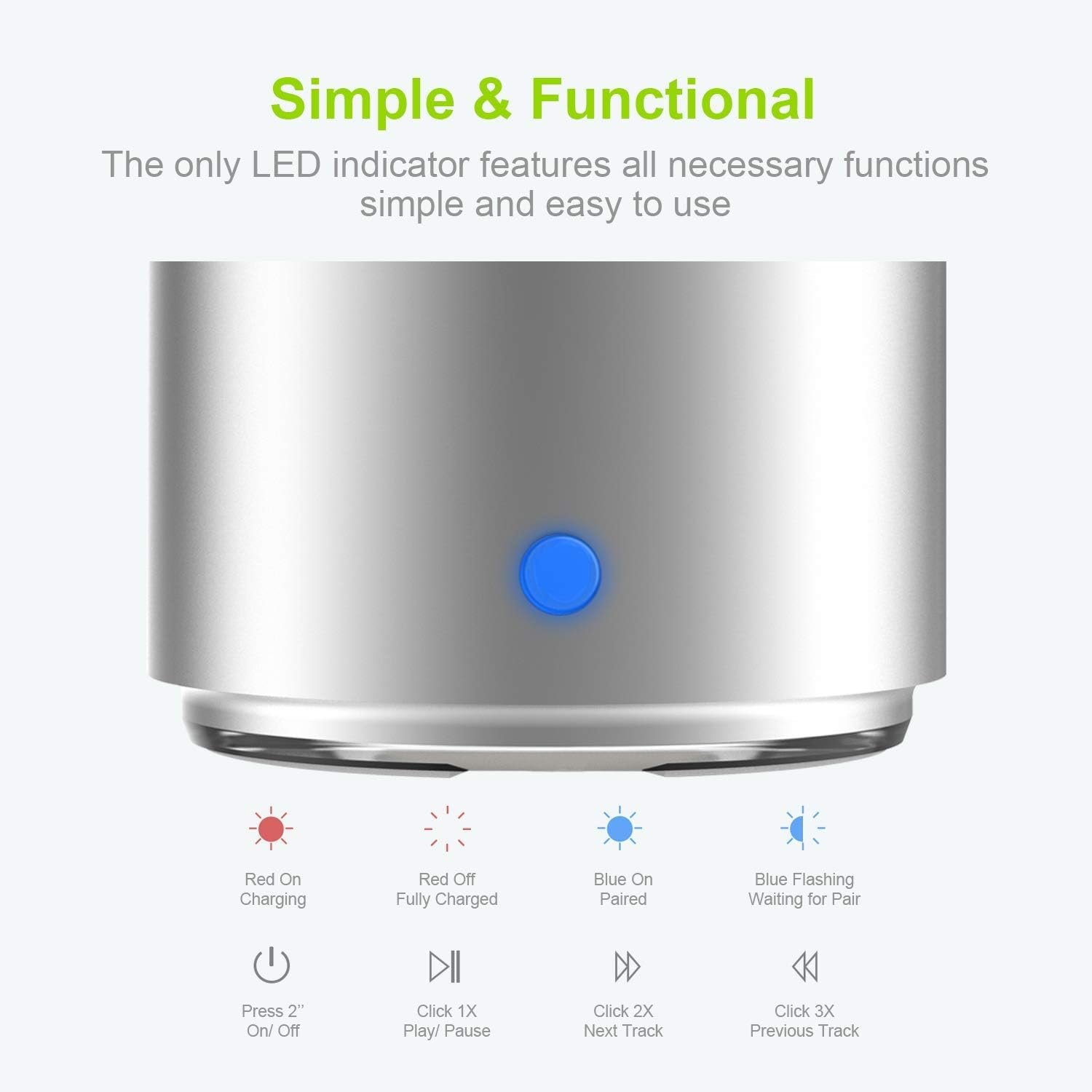 Travel Case Packed, Wireless Mini Bluetooth Speaker with Custom Bass Radiator. EWA A106, Small But Loud, The Next Generation of Portable Speakers for Home, Outdoors, Shower (Silver)1.89* 1.57 inches - Image 6