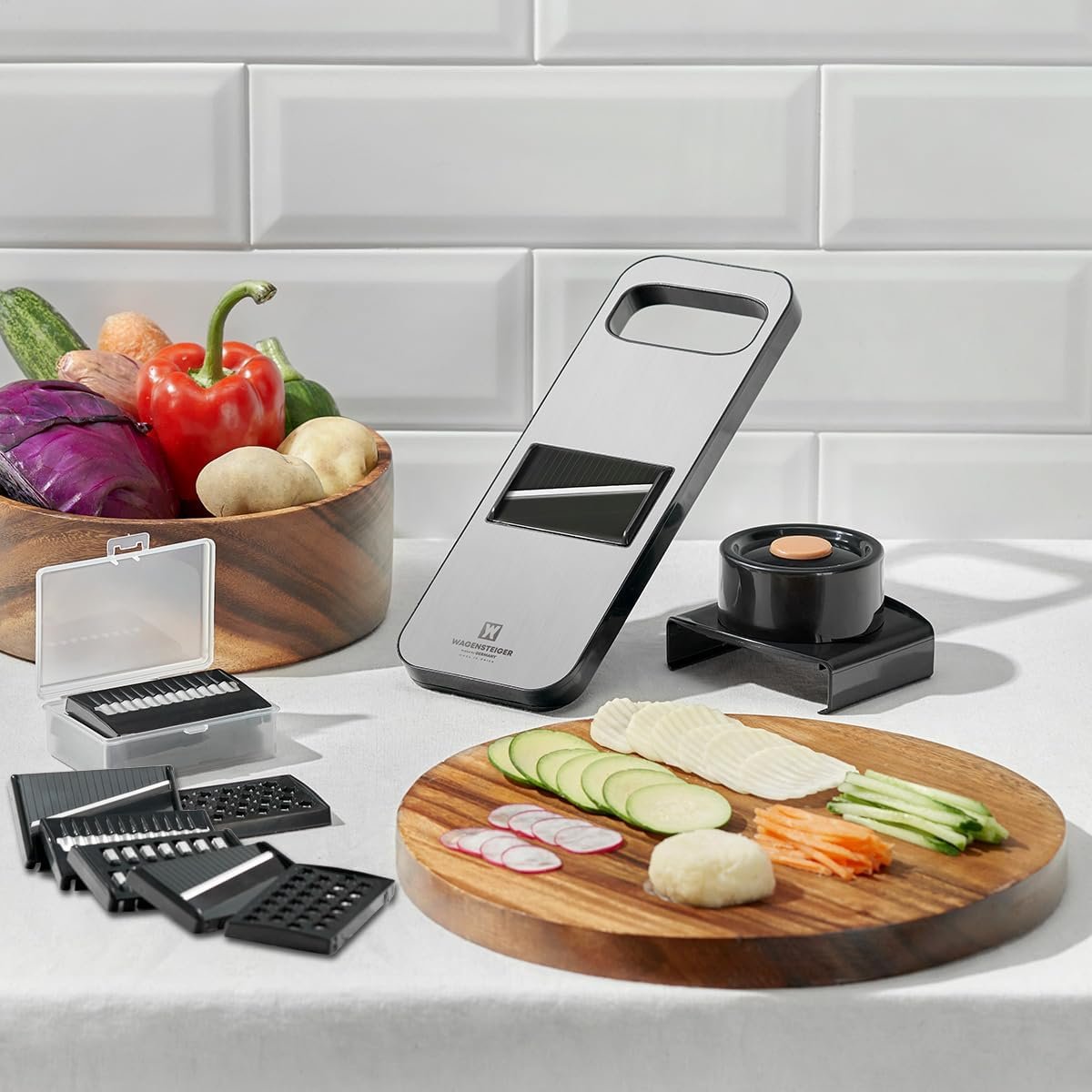 Adjustable Mandoline Food Slicer with 6 Blades Options & Spring-loaded Hand Protection Guard/Stainless Steel Frame, Handheld Vegetable Slicer, Potato Chips Slicer, Julienne Shredder, Built-in magnet - Image 2