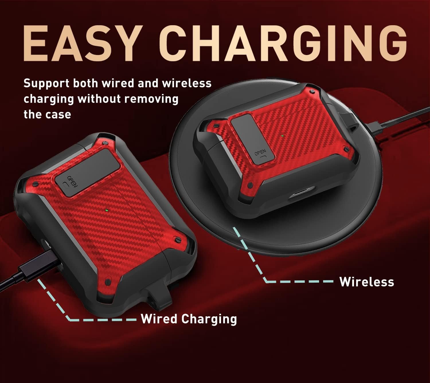 Olytop for Airpods Pro 2/1 Gen Case Cover with Lock Clip (2019/2022/2023), Rugged Locking Protective Case for Airpod Pro 2nd Generation Shockproof Armor Skin for Apple iPod Pro, Black/Red - Image 8