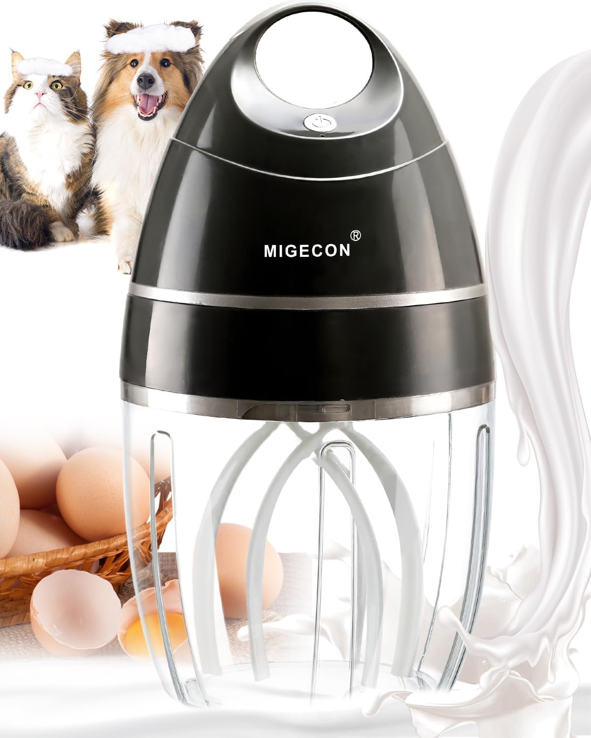 MIGECON Stand Mixer Electric Kitchen Mixer, Electric Egg Beater, Shampoo & dogs Body Wash Foam Whipper, One-touch operation to prevent spills (Dark Grey) - Image 2