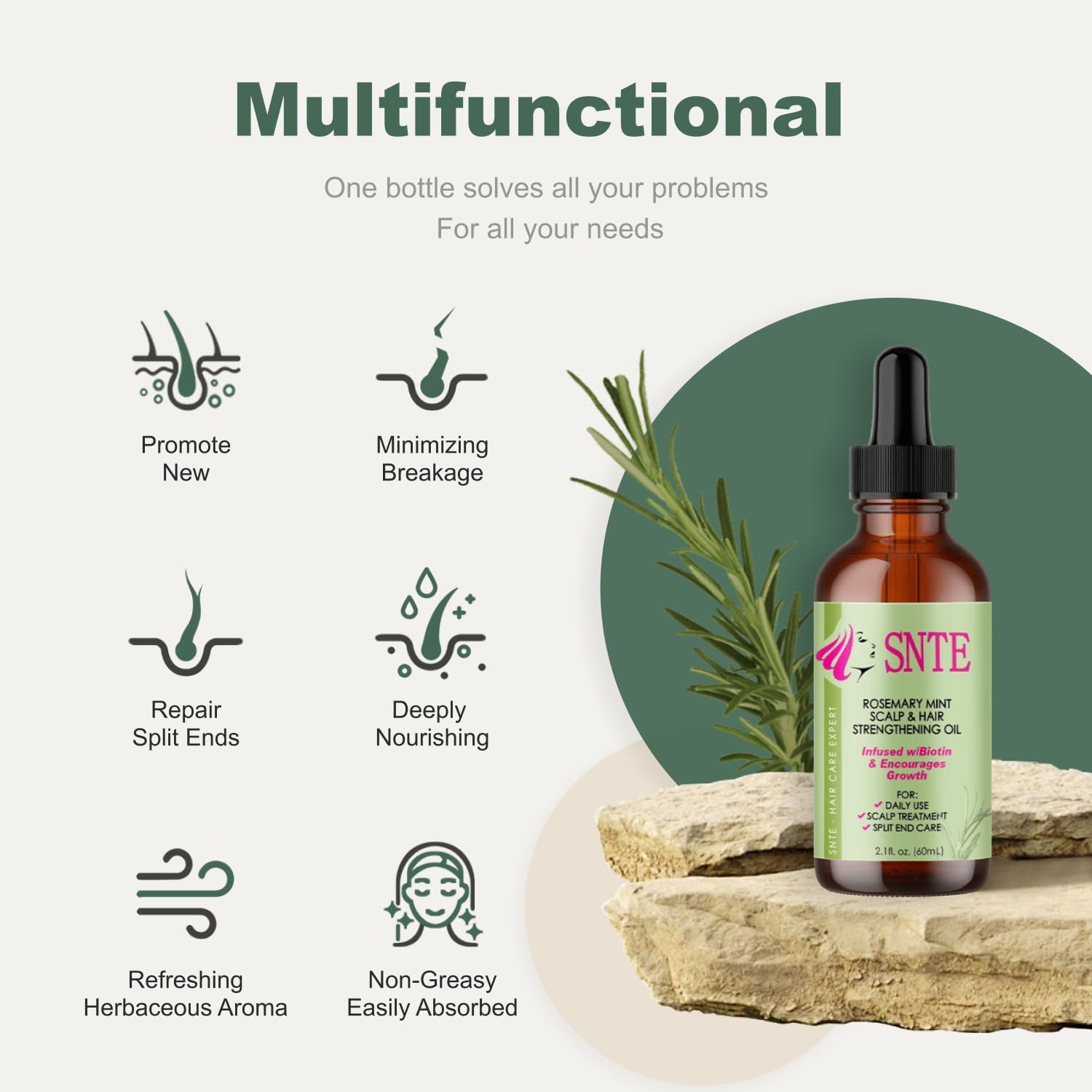 Rosemary Hair Growth Oil for Repairing Hair, Relieving Dryness and Split Ends - 2.1 fl oz - Image 3