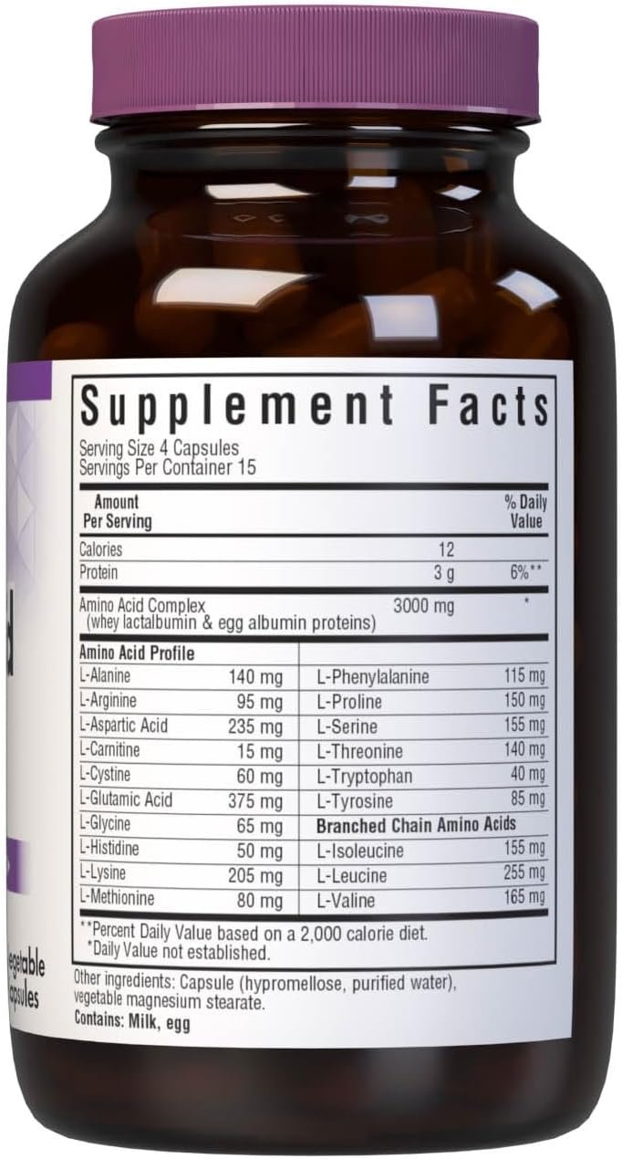 Bluebonnet Nutrition Amino Acid 750mg, High Potency, for Muscle Health*, Soy-Free, Gluten-Free, Non-GMO, Kosher Dairy, White 60 Vegetable Capsules, 15 Servings - Image 3