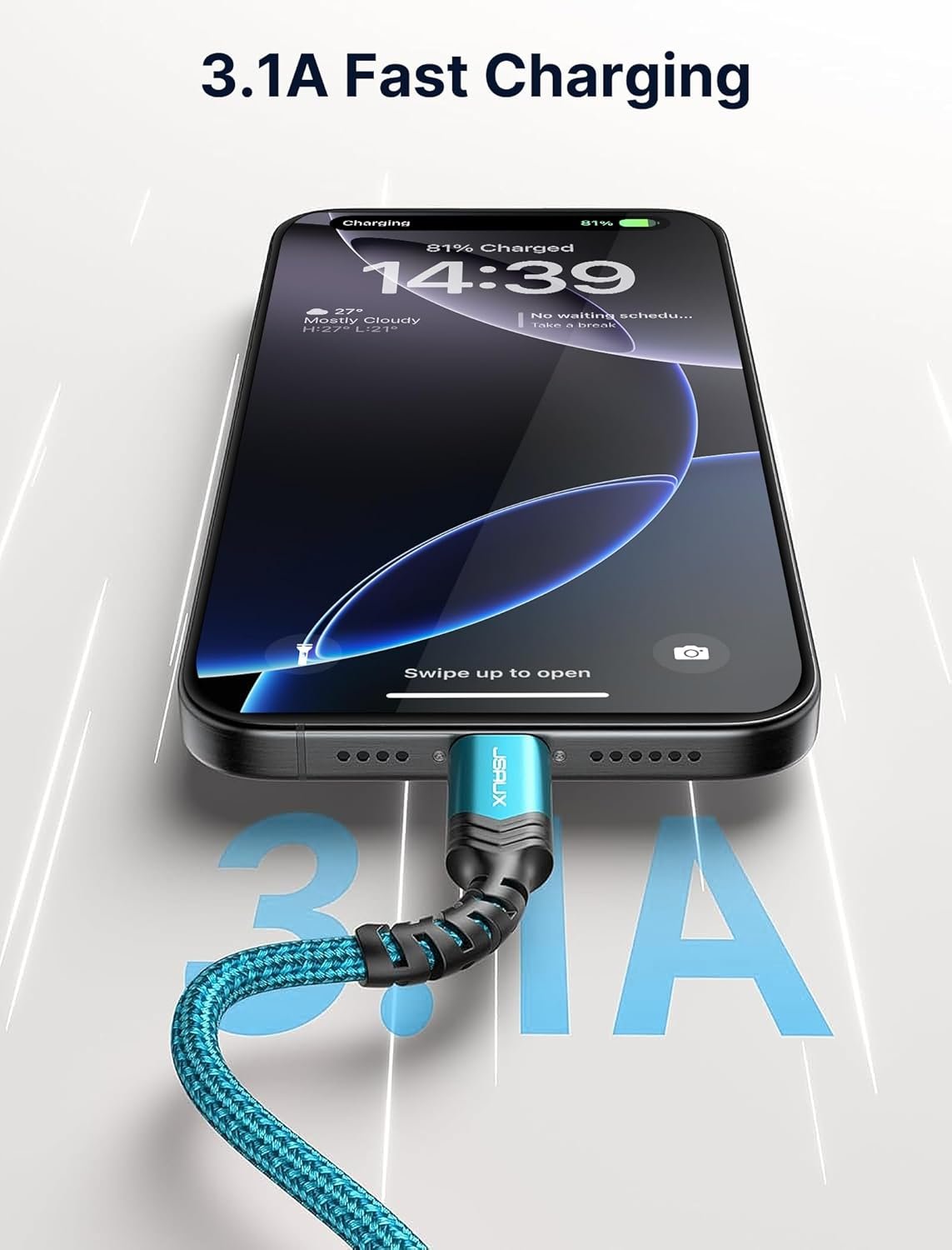 JSAUX USB-C Cable 3.1A Fast Charging, 3-Pack (10ft+6.6ft+3.3ft) USB A to Type C Charge Cord Compatible with Samsung S22 S21 S20 Note 20, iPhone 16/16 Plus/16 Pro/16 Pro Max, PS5, USB C Charger(Green) - Image 4