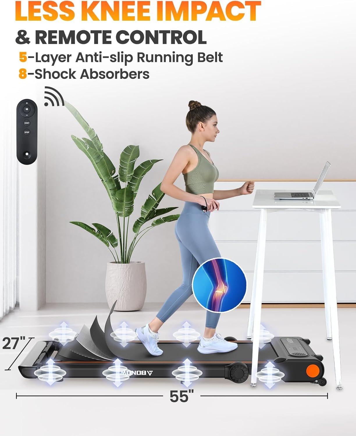 Walking Pad, Under Desk Treadmill with Incline for Home Office 2.5HP Portable Walking Treadmill with 280 Lbs Weight Capacity Walking Machine, Remote Control, LED Display - Image 6
