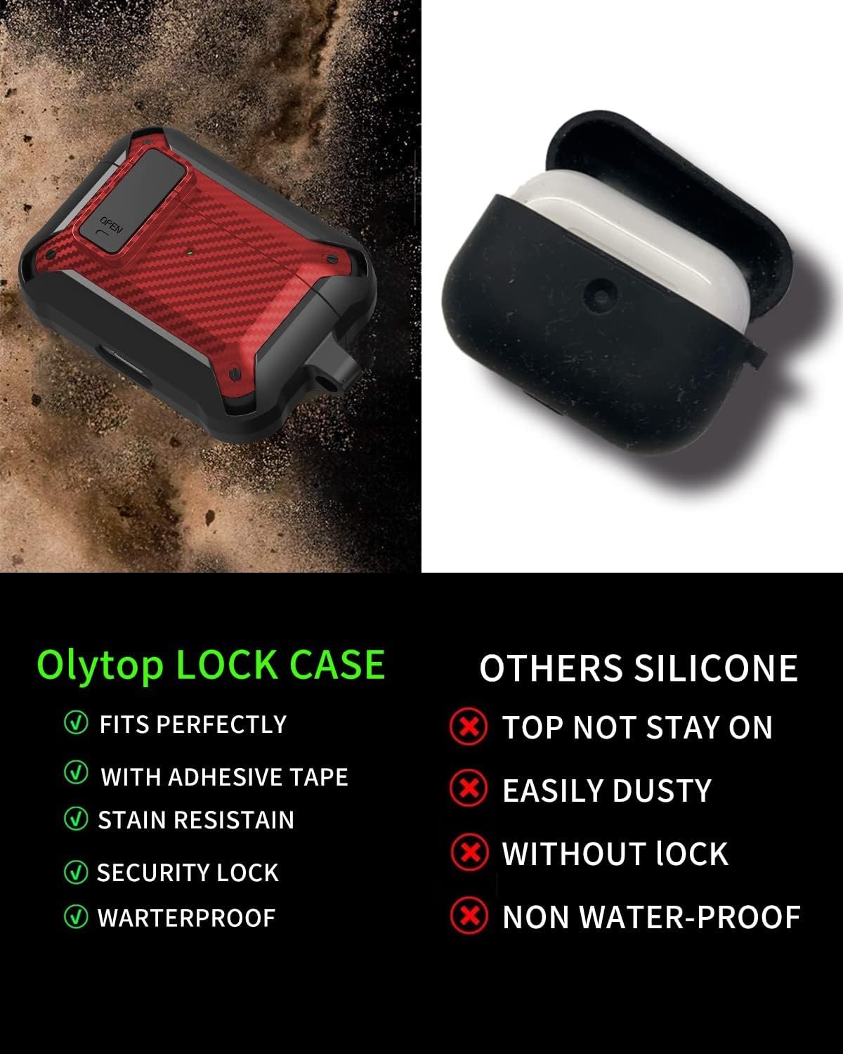 Olytop for Airpods Pro 2/1 Gen Case Cover with Lock Clip (2019/2022/2023), Rugged Locking Protective Case for Airpod Pro 2nd Generation Shockproof Armor Skin for Apple iPod Pro, Black/Red - Image 3