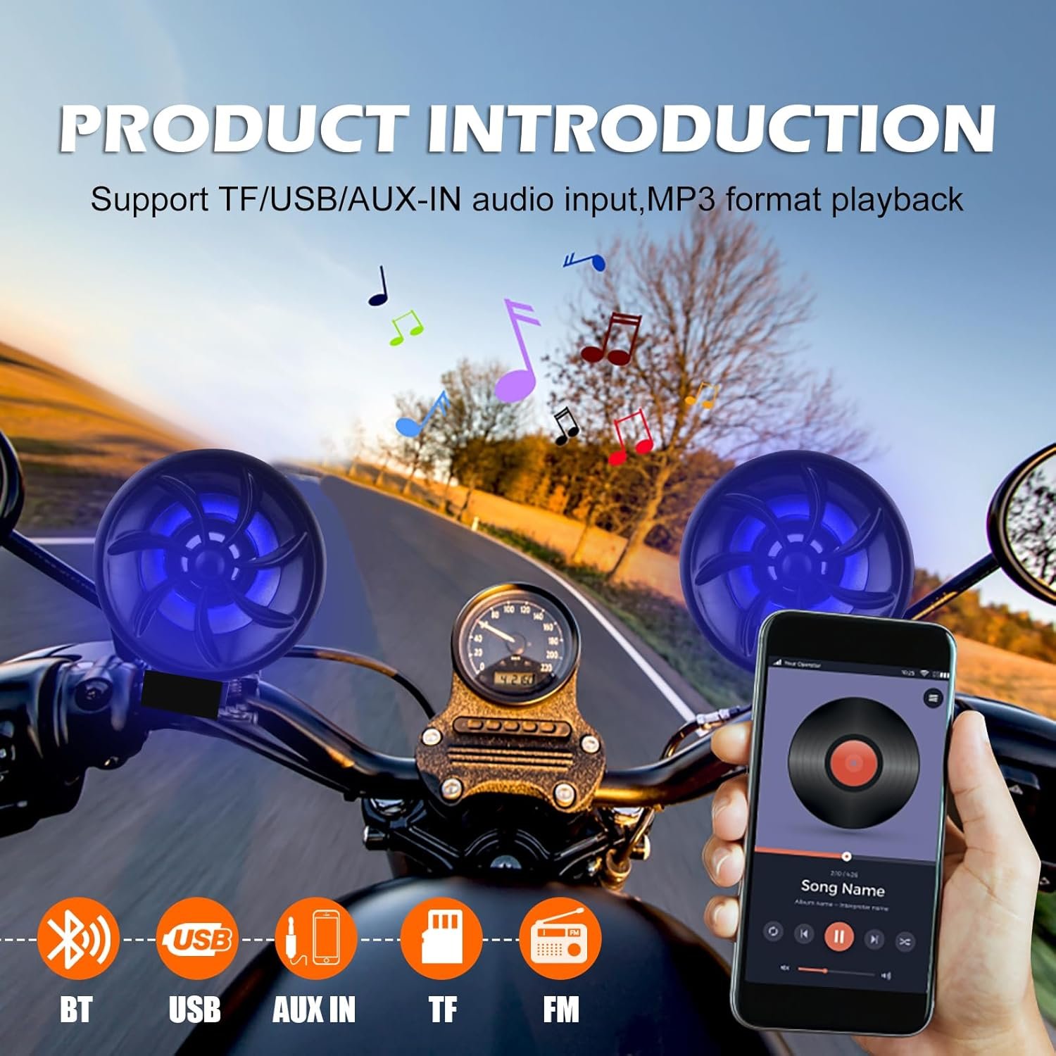 Motorcycle Speakers Bluetooth Waterproof Stereo System Support SD/USB/AUX/FM Radio Stereo Amplifier Speaker,Universal for All of The Motorcycle - Image 3