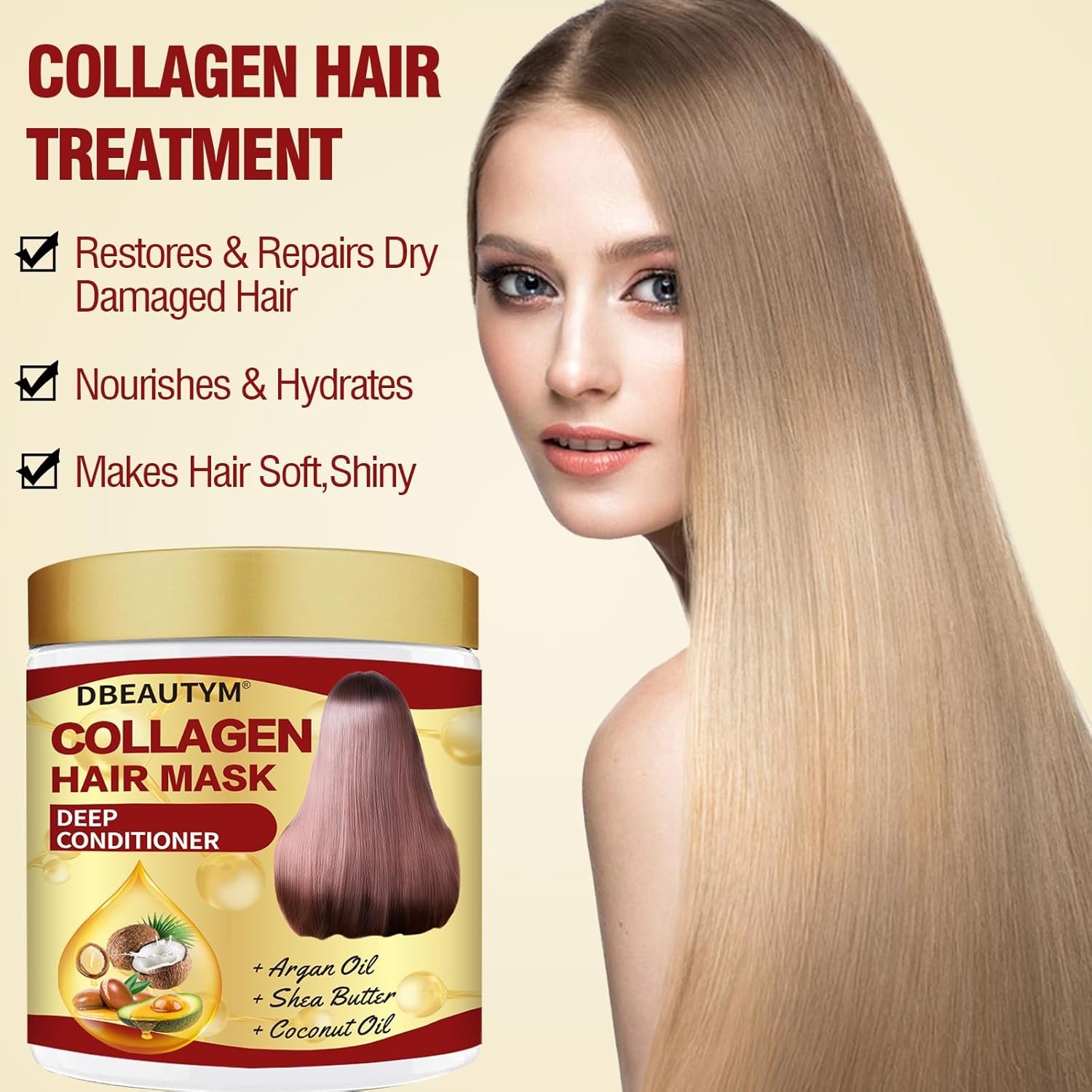 2 Pack Collagen & Argan Oil Conditioning Hair Mask - Deep Repair for Dry, Damaged, Frizzy Hair and Split Ends - Image 6