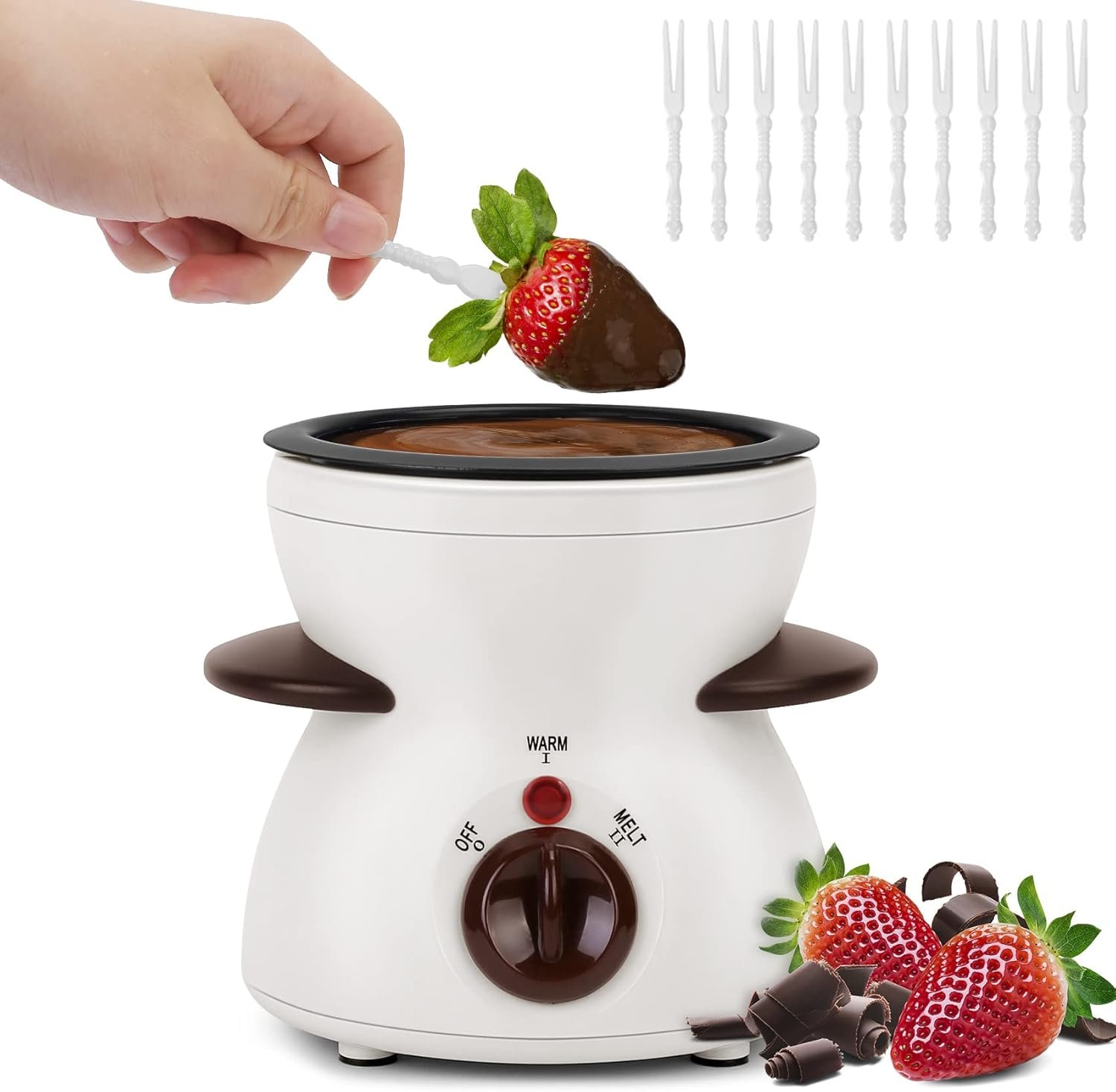 Chocolate Fondue Pot, Mini Electric Chocolate Melting Pot, Chocolate Maker Chocolate Marshmallow Candy Melting Warming Fondue Set Dipping Pot with 10pcs Forks & Removable Pot for Party, White - Image 2