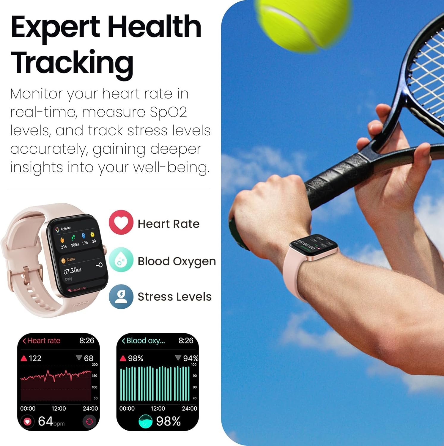 TOZO S4 AcuFit One Smart Watch 1.78" AMOLED Ultra-Clear Screen for Men Women, Call/Answer Fitness Tracker, Heart Rate Sleep Blood Oxygen Monitor IP68 Waterproof for iOS 11.0+ Android 9.0+ Rose Gold - Image 6