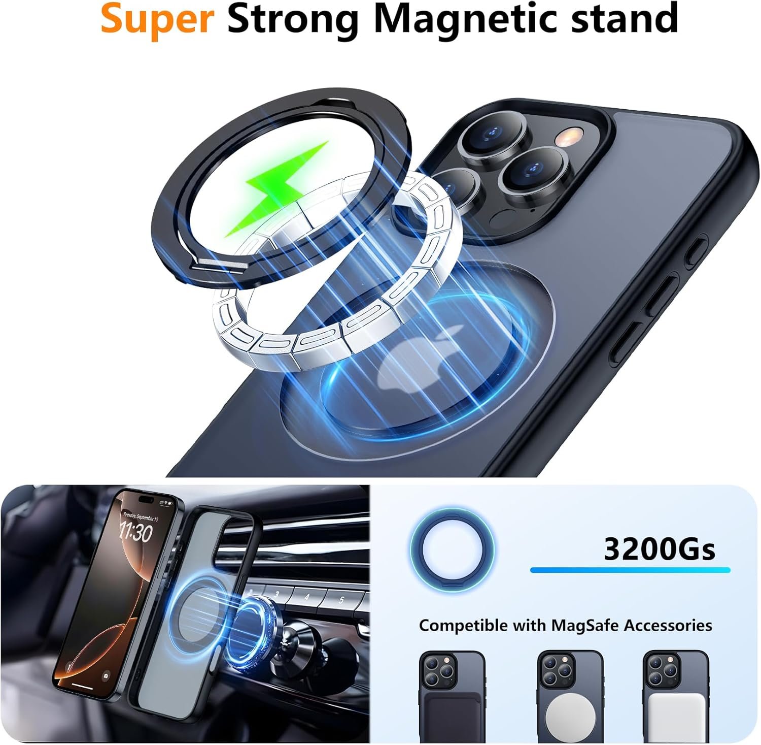 Temdan Designed for iPhone 16 Pro Max Case, 360°Rotatable Ring Stand Case Matte Skin Feeling Compatible with MagSafe Military-Grade Protection Magnetic Kickstand Case 6.9 inch -Matte Black - Image 3