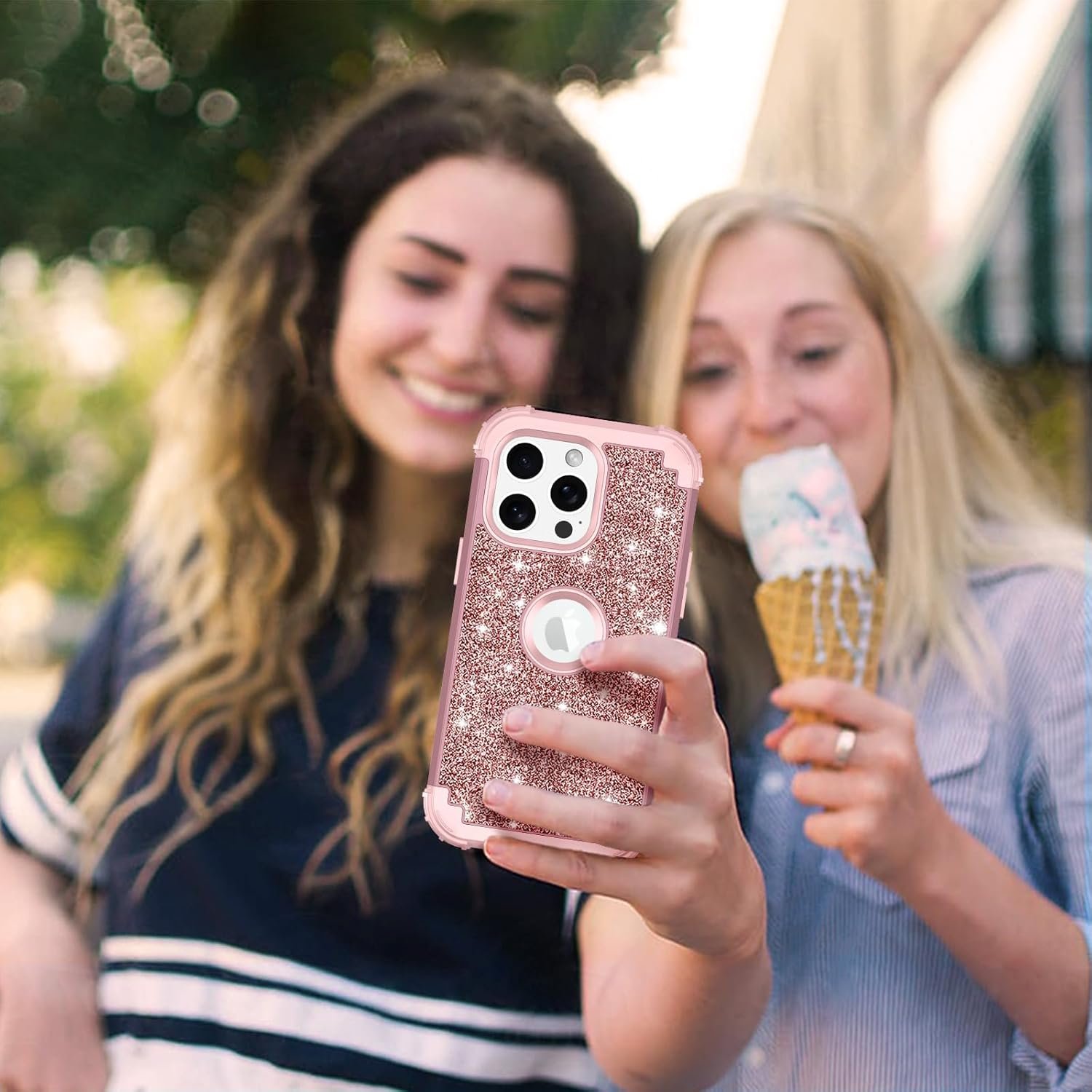 LONTECT for iPhone 15 Pro Max Case Glitter Sparkly Bling 3 in 1 Shockproof Heavy Duty Full Body Sturdy Protective Case for Apple iPhone 15 Pro Max with 2 Screen Protector+2 Camera Protector,Rose Gold - Image 7