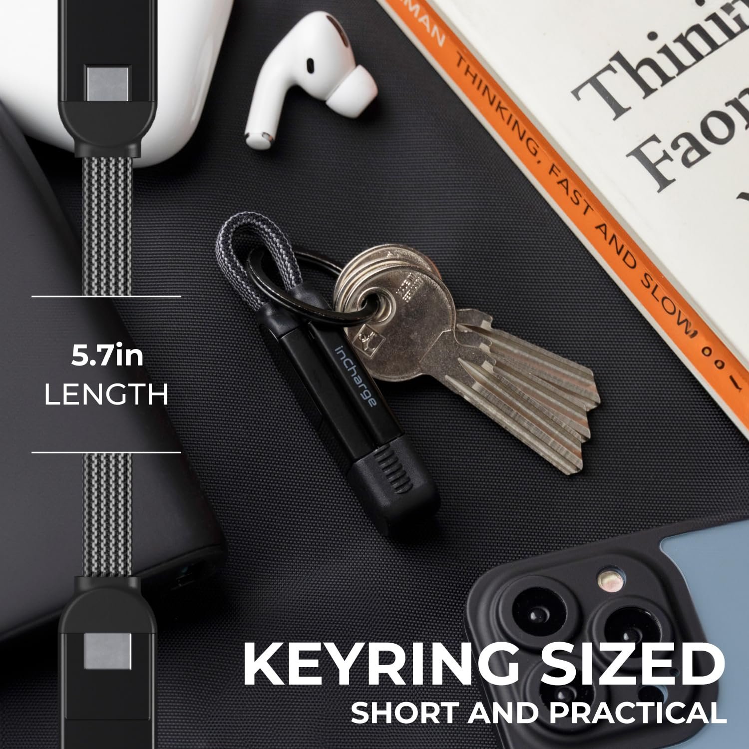 Rolling Square inCharge X, Multi Charging Cable, Portable Keychain Charger Cable, 6-in-1 with 100W Ultra-Fast Charging Power, Lava Black, Multi Charger - Image 5