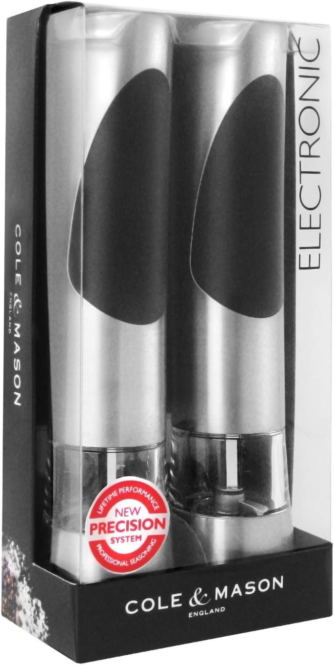 Cole & Mason Richmond Electronic Salt & Pepper Mill Gift Set - One-Button Electric Spice Grinder with Large Grinding Chamber - Requires 6 AAA Batteries - Hand Wash Kitchen Tool - Stainless Steel - Image 2