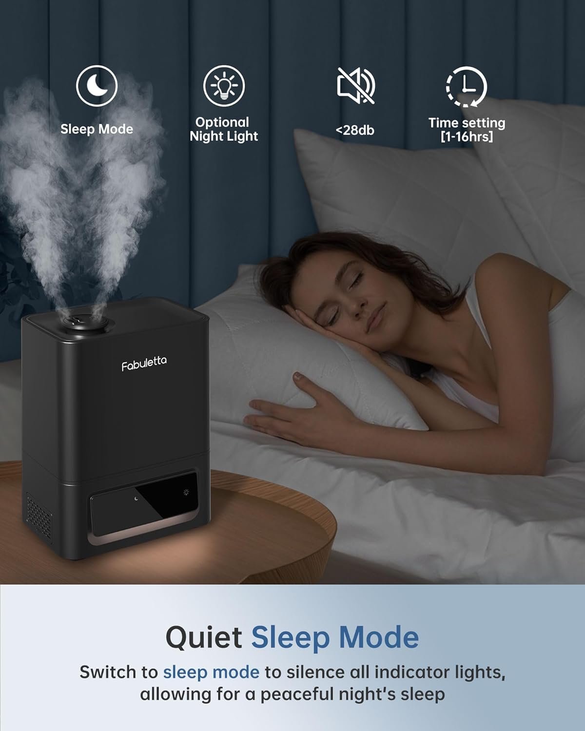 FABULETTA Humidifiers for Bedroom Large Room, 6L Top-Fill Humidifier with Remote Control, 3 Mist Levels, Essential Oil Diffuser, 2.4Mhz Ultrasonic, Auto Mode, Quiet Sleep & Night Light(Black) - Image 5