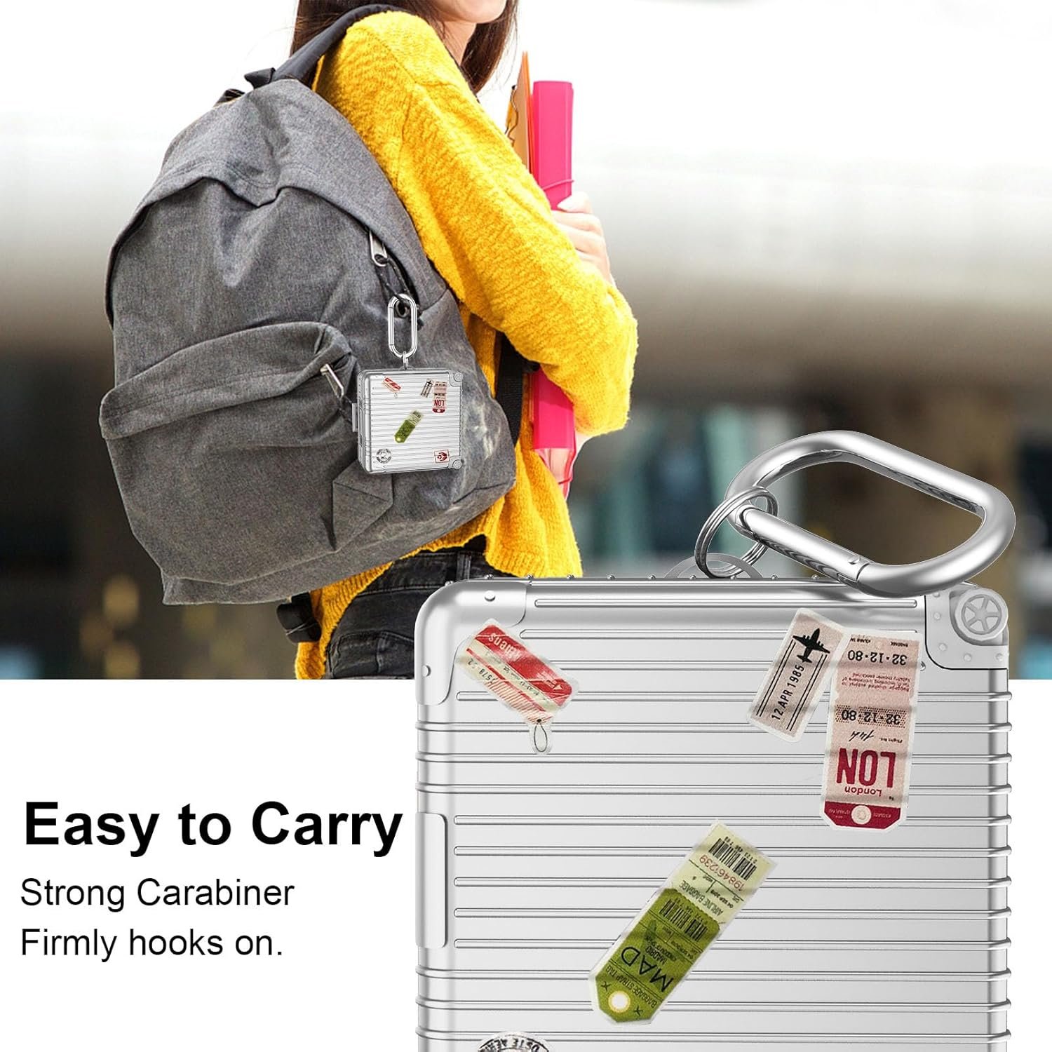 for Beats Fit Pro Case Cover,Fanny Cute Case for Apple Beats Fit Pro 2021 Fashion Suitcase Design Hard Protective Earbuds Case for Women Men with Keychain Accessories-Silver - Image 5