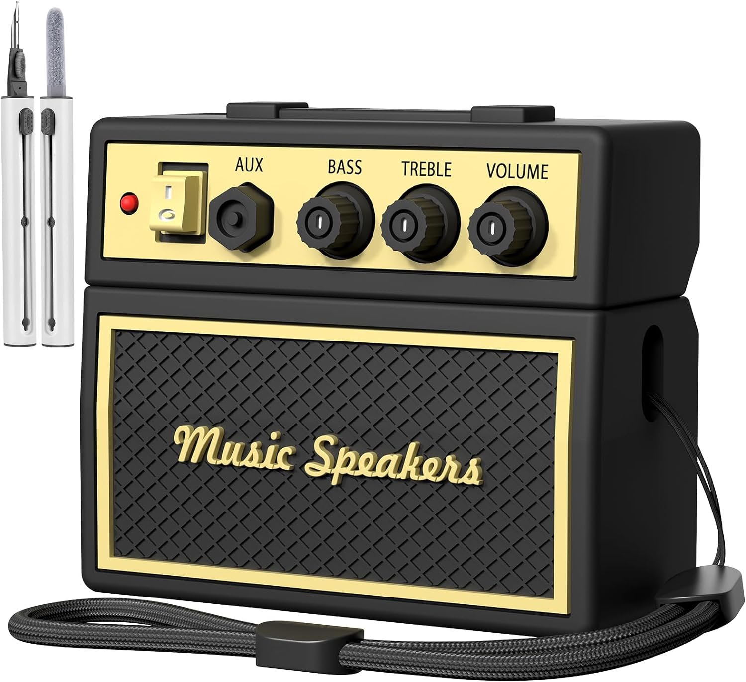 AirPods Pro 2nd Generation Case Cover with Cleaner Kit, Airpod pro case Guitar amp Retro Audio Design Soft Silicone Protective Cover for AirPods Pro 2 Case with Lanyard (2023/2022) Black - Image 2