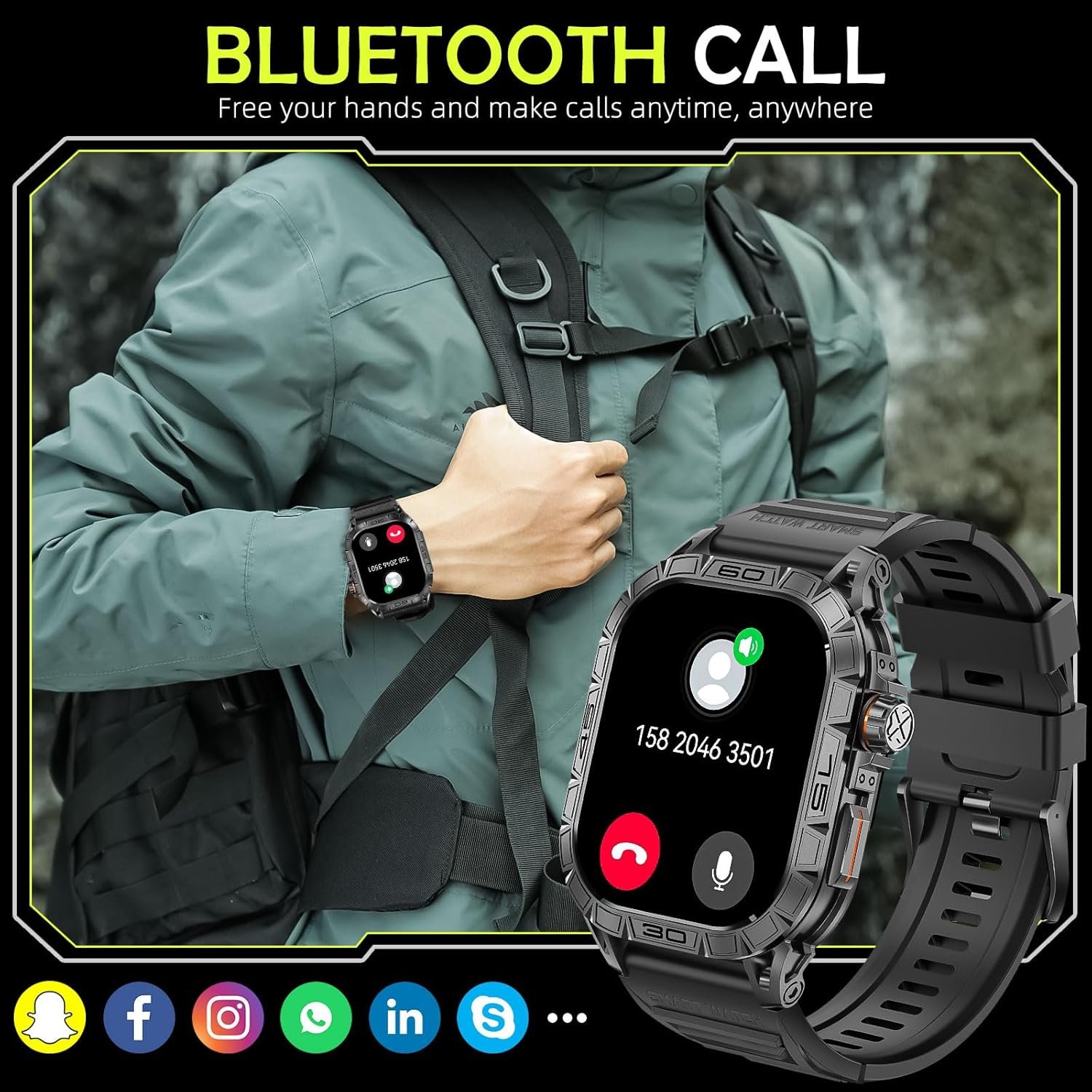 Smart Watches for Men 1.96” Big Screen AMOLED Always On Display Answer Call Fitness Tracker with Heart Rate Sleep Monitor Pedometer Full Touchscreen Tactical Smartwatch Compatible for iPhone Android - Image 5