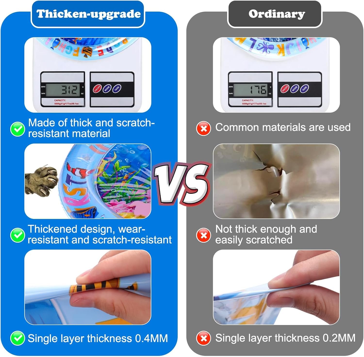 Palksky Cat Water Mat for Cats, Upgraded-Thicken Unbreakable Cat Splash Play Mat, Cat Water Play Mat for Indoor Cats, Interactive Cat Enrichment Toys for Self Play - Image 3