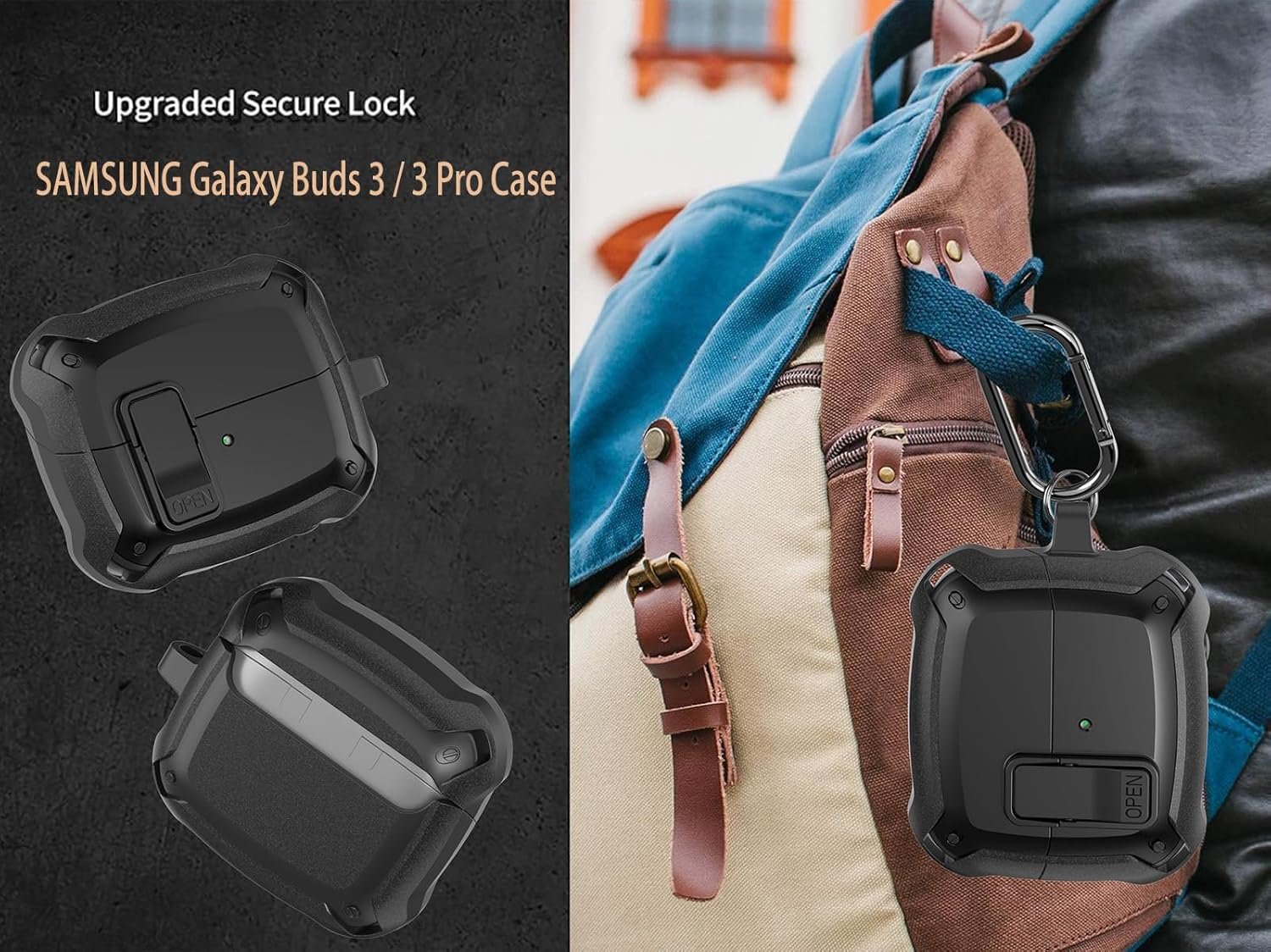 Galaxy Buds 3 Pro/Buds 3 Case Cover 2024 with Secure Lock Clip, Rugged Armor Shockproof Samsung Galaxy Buds 3/3 Pro Protective Hard Cover Shell with Carabiner&Cleaner kit for Men Women, Black - Image 6