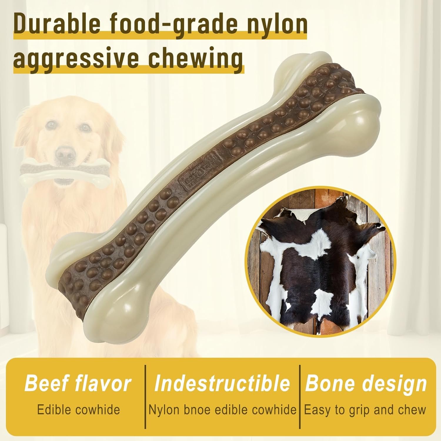 Dog Bones Chew Toys for Aggressive Chewers, Long Lasting and Indestructible Puppy Teething Toy, Beef Flavor Durable Nylon Toys for Small Medium Large Breeds (S+L 2 Pcs) - Image 4
