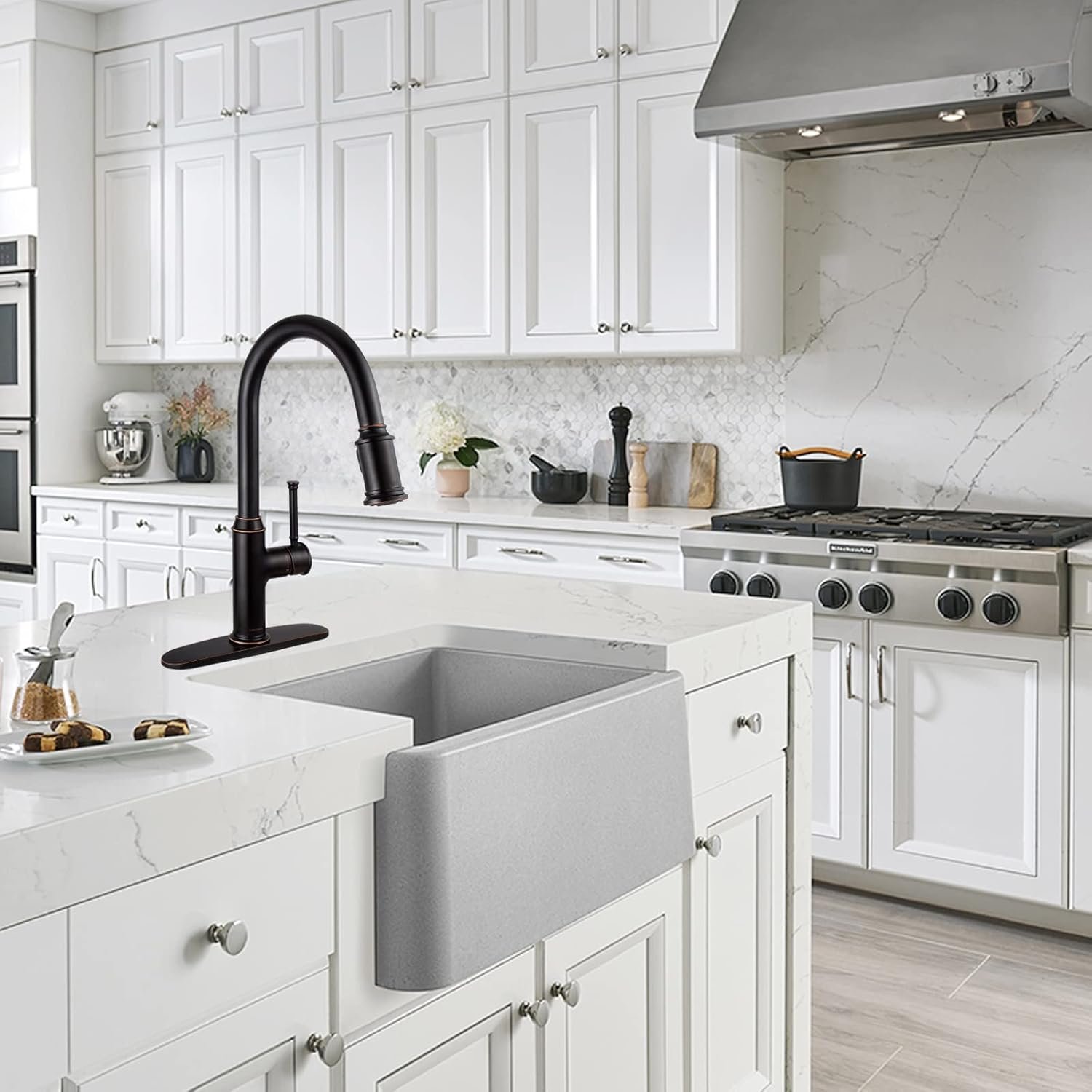 Oil Rubbed Bronze Kitchen Faucet with Pull Down Sprayer, Lava Odoro Single Handle Kitchen Sink Faucet Bronze Faucet for Kitchen Sink 1 Hole and 3 Hole, Deck Plate Included, KF421-ORB - Image 6