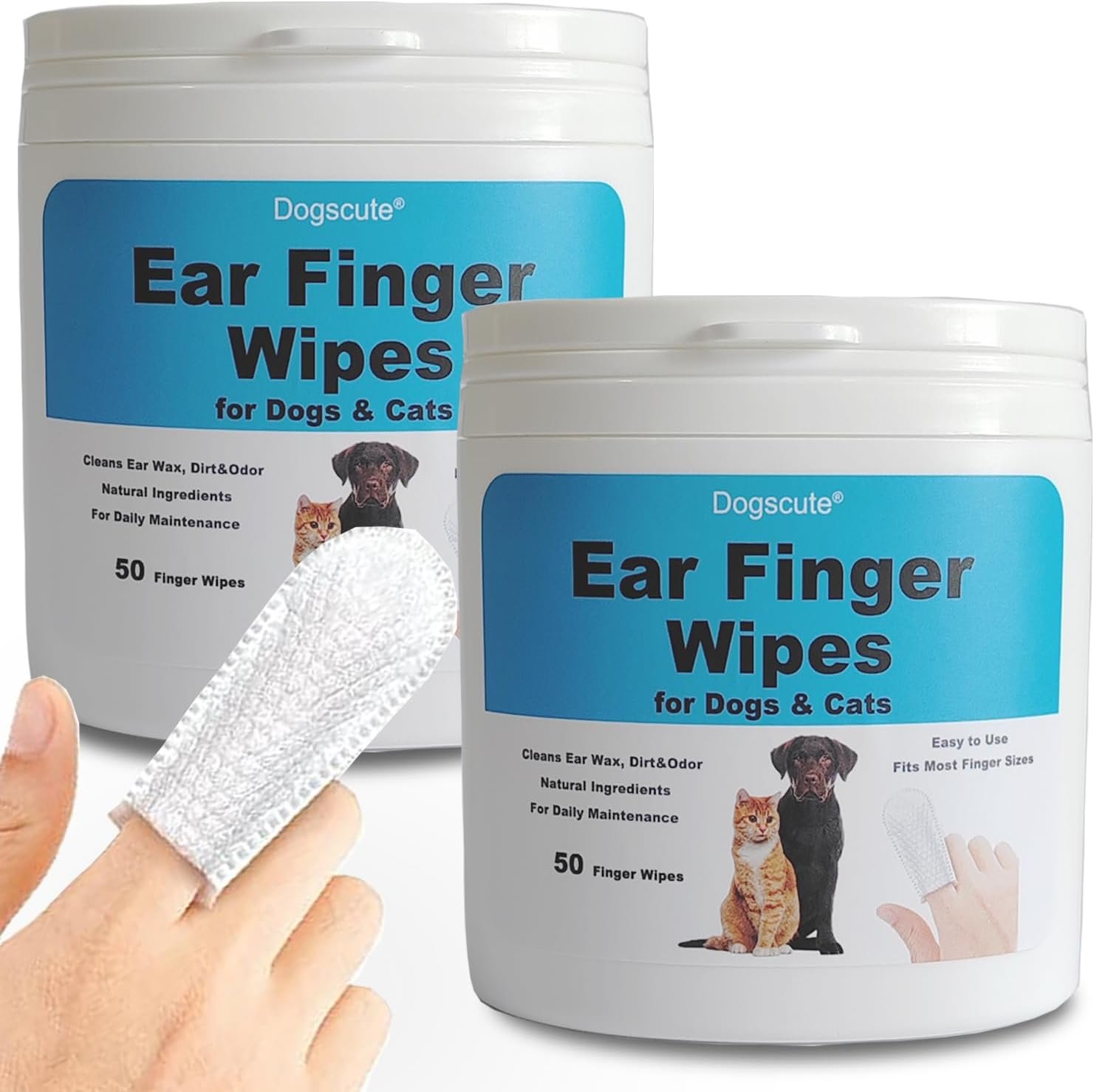 2 Pack Dog Ear Finger Wipes, Dog Ear Cleaner, Grooming Kit Care for Dogs and Cats, Soft & Easy Otic Cleaning Pads, Gently Remove Ear Wax, Dirt & Odor - Image 2