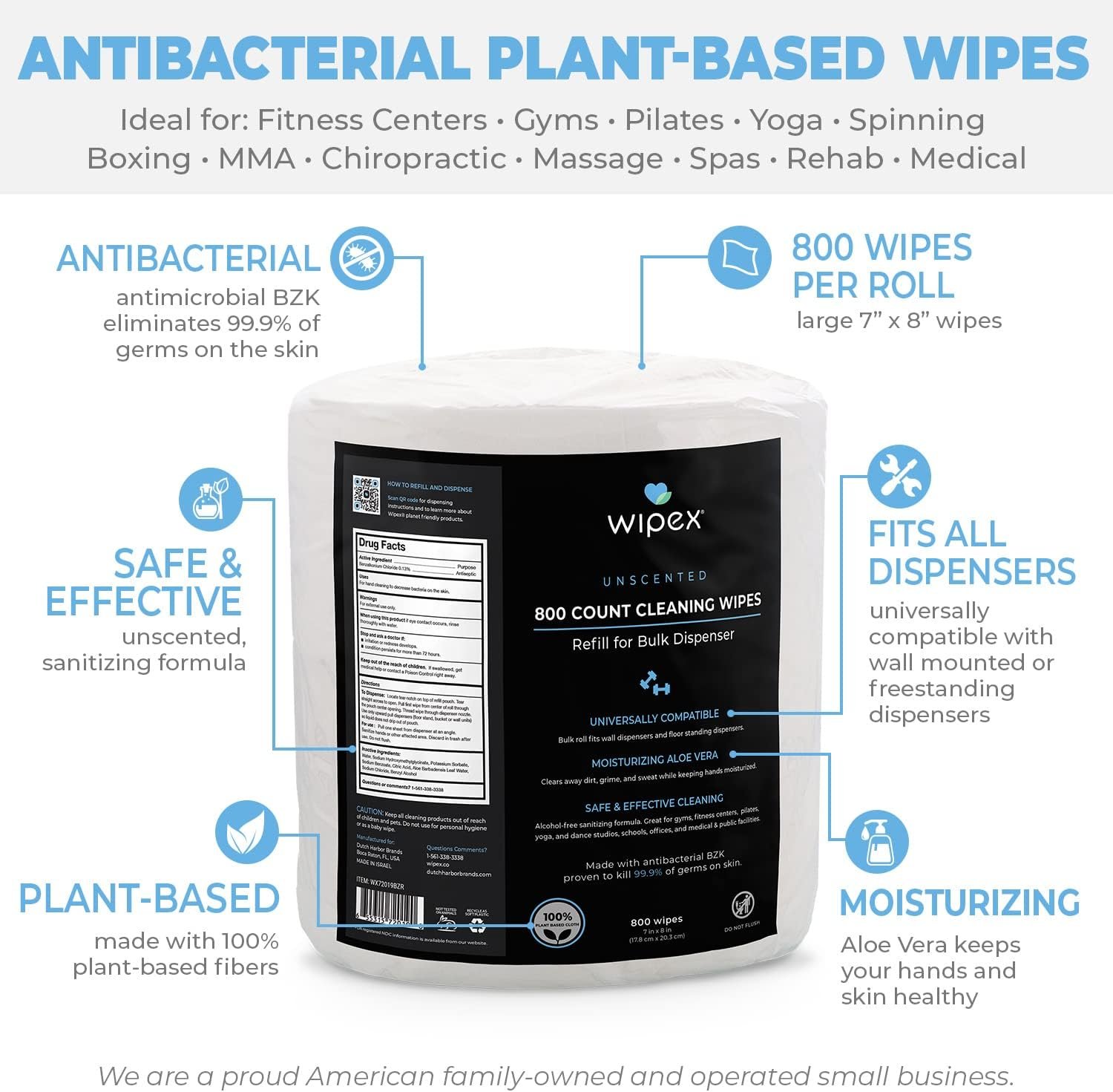 Wipex Gym Wipes Refill - 800ct Hand Sanitizing Wipes with Safe Plant Based Cloth, Commercial Size use at Gyms, Studios, Clubhouse & Public Facilities (1 Roll, 800 Gym Wipes Bulk) - Image 3
