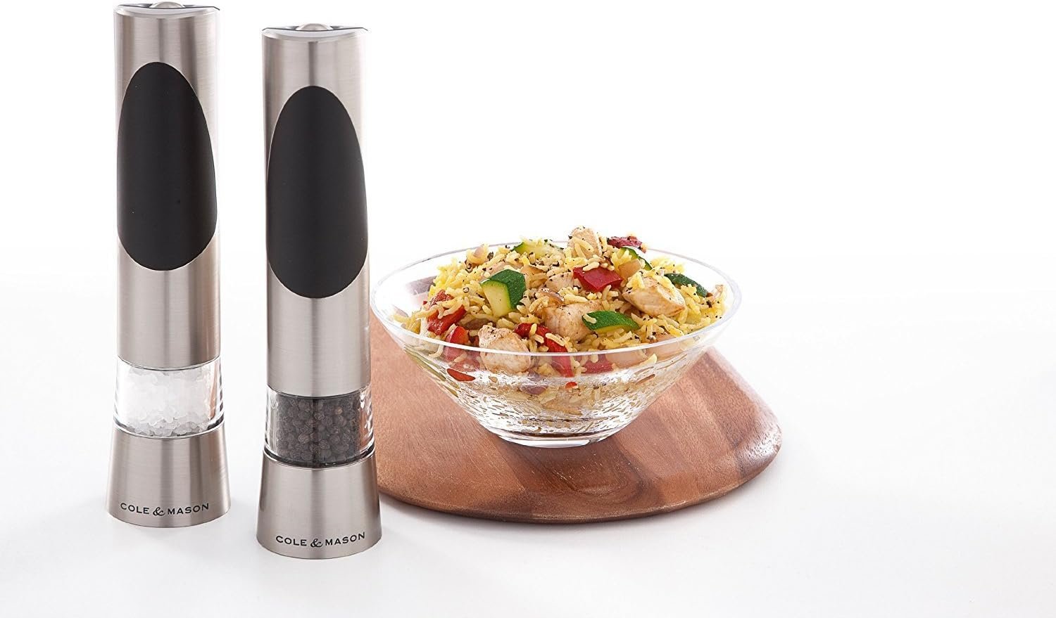 Cole & Mason Richmond Electronic Salt & Pepper Mill Gift Set - One-Button Electric Spice Grinder with Large Grinding Chamber - Requires 6 AAA Batteries - Hand Wash Kitchen Tool - Stainless Steel - Image 4
