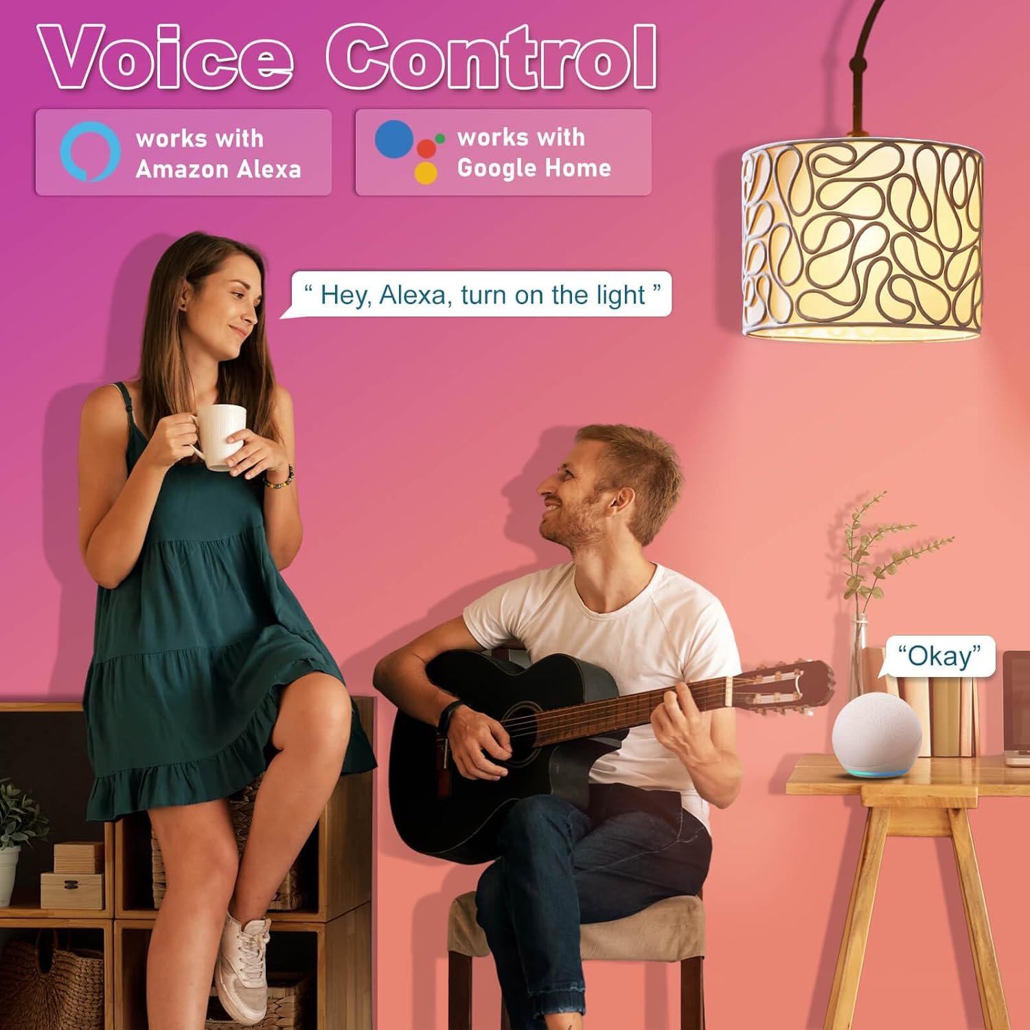 A15 LED Smart Bulb, 5W=40W,Compatible with Alexa, Google Assistant, E12 Base, Dimmable, 2.4G WiFi ONLY, RGB Color Changing, Tunable White 2700K-6500K, Globe Shape, G45 Ceiling Fan Light Bulbs 4 Pack - Image 3