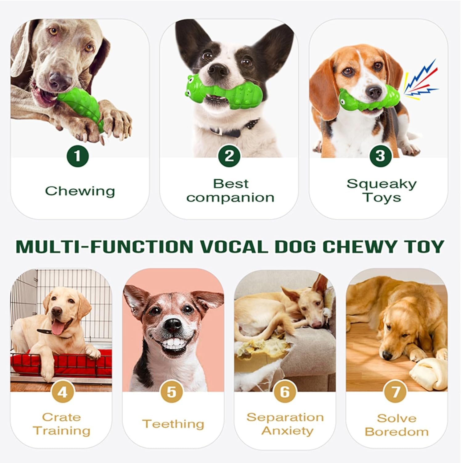 Indestructible Squeaky Dog Chew Toys for Aggressive Chewers, Food Grade Material Dog Chew Toys, Tough Durable Dog Toys for Medium Large Breed (Green) - Image 3
