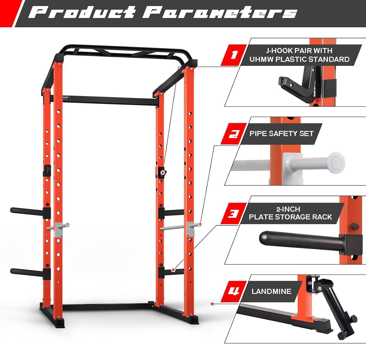RitFit PPC01 Power Cage 1000LB Capacity and Packages with Optional Basic Power Rack, Weight Bench, Barbell Set with Olympic Barbell, DIY LAT Pull Down Pulley System, for Garage & Home Gym - Image 5