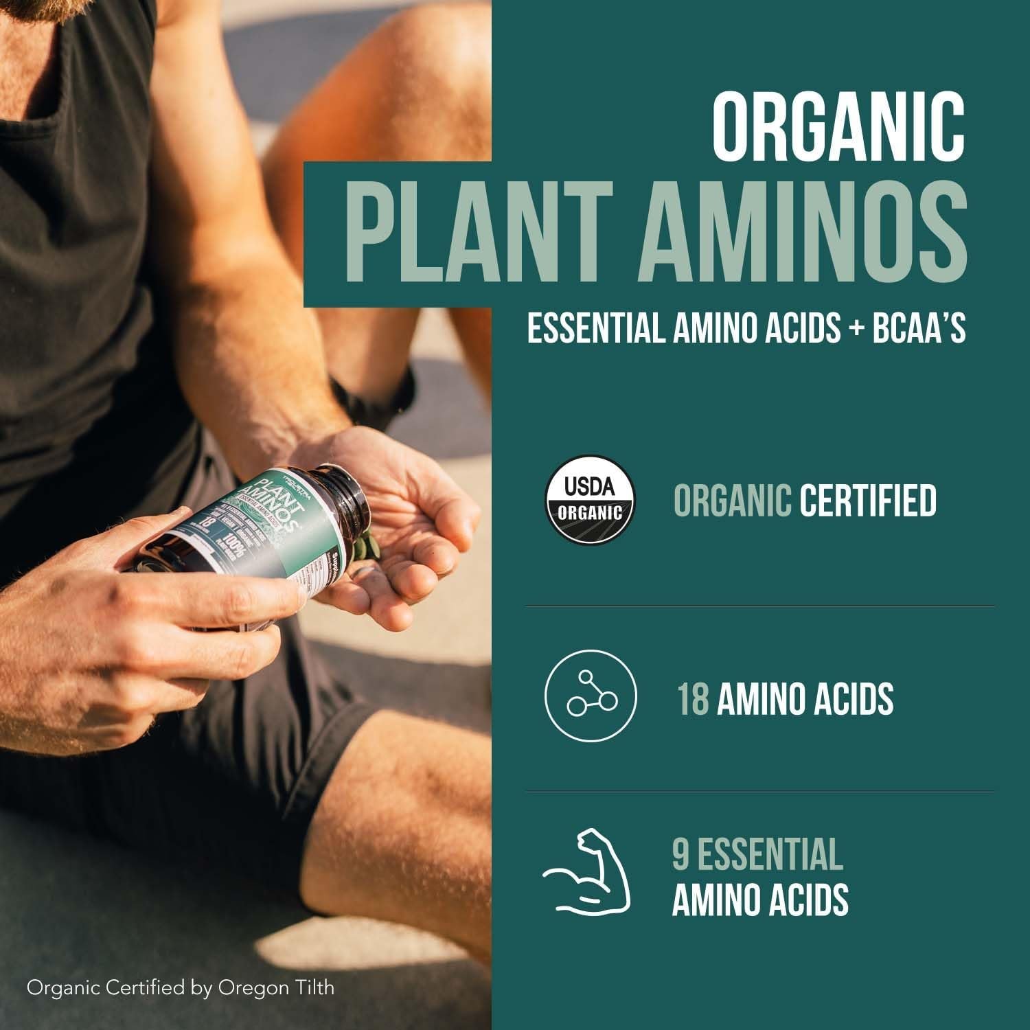 Plant Aminos Organic Essential Amino Acids (EAAs) & BCAA - 100% Plant-Based Raw, Vegan - All 9 Amino Acids with 18 Total Amino Acids (360 Tablets) - Image 4