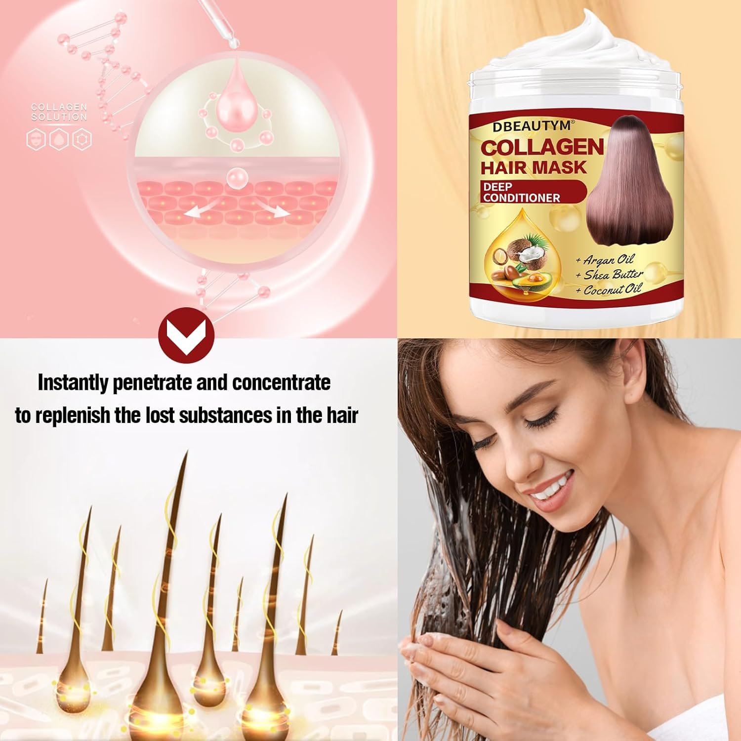 2 Pack Collagen & Argan Oil Conditioning Hair Mask - Deep Repair for Dry, Damaged, Frizzy Hair and Split Ends - Image 4