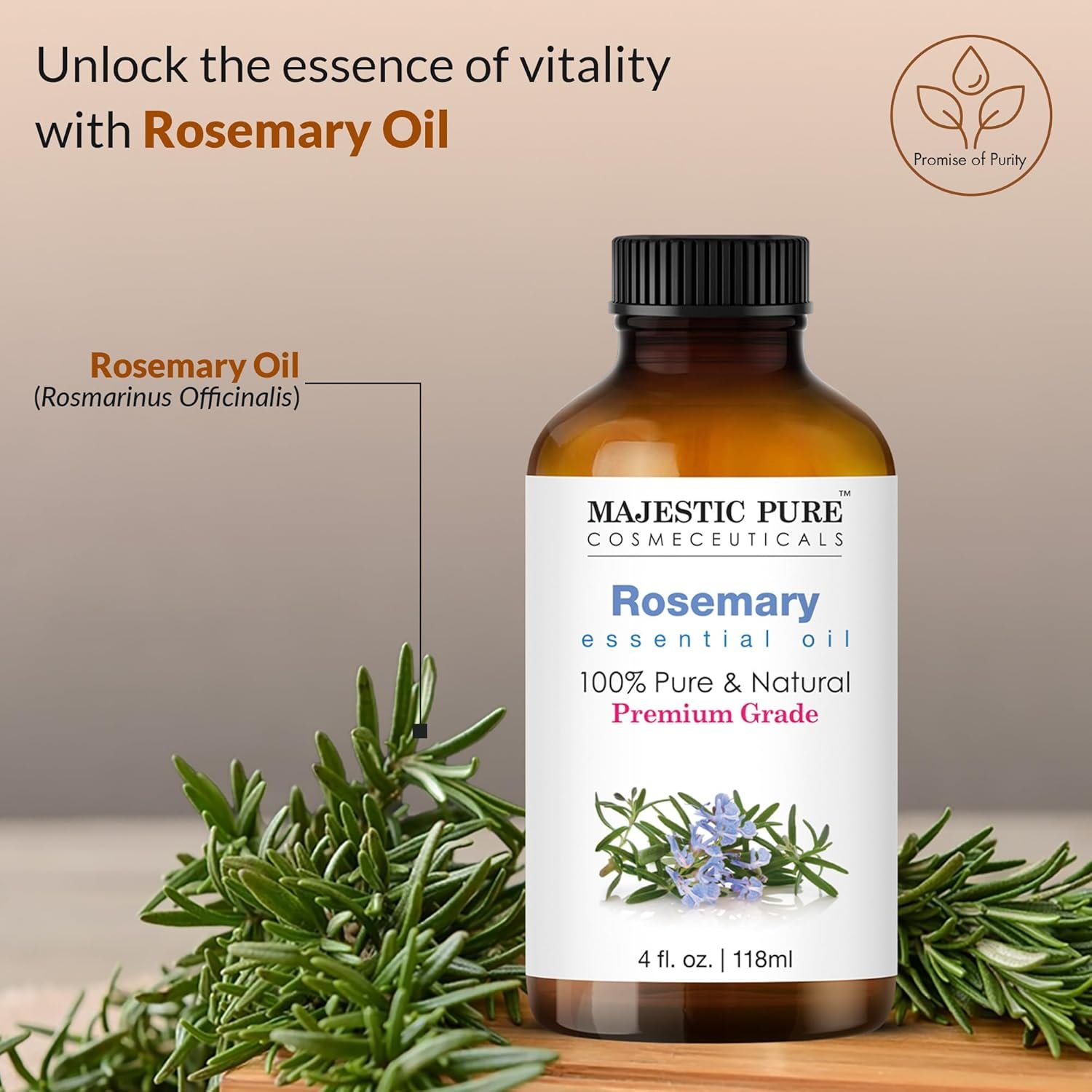 Majestic Pure Organic Rosemary Essential Oil - 100% Pure & Premium Rosemary Oil for Hair Growth, Skin, Face, Aromatherapy & Diffuser - 4 fl oz | Perfect Organic Rosemary Oil for Hair Growth - Image 8