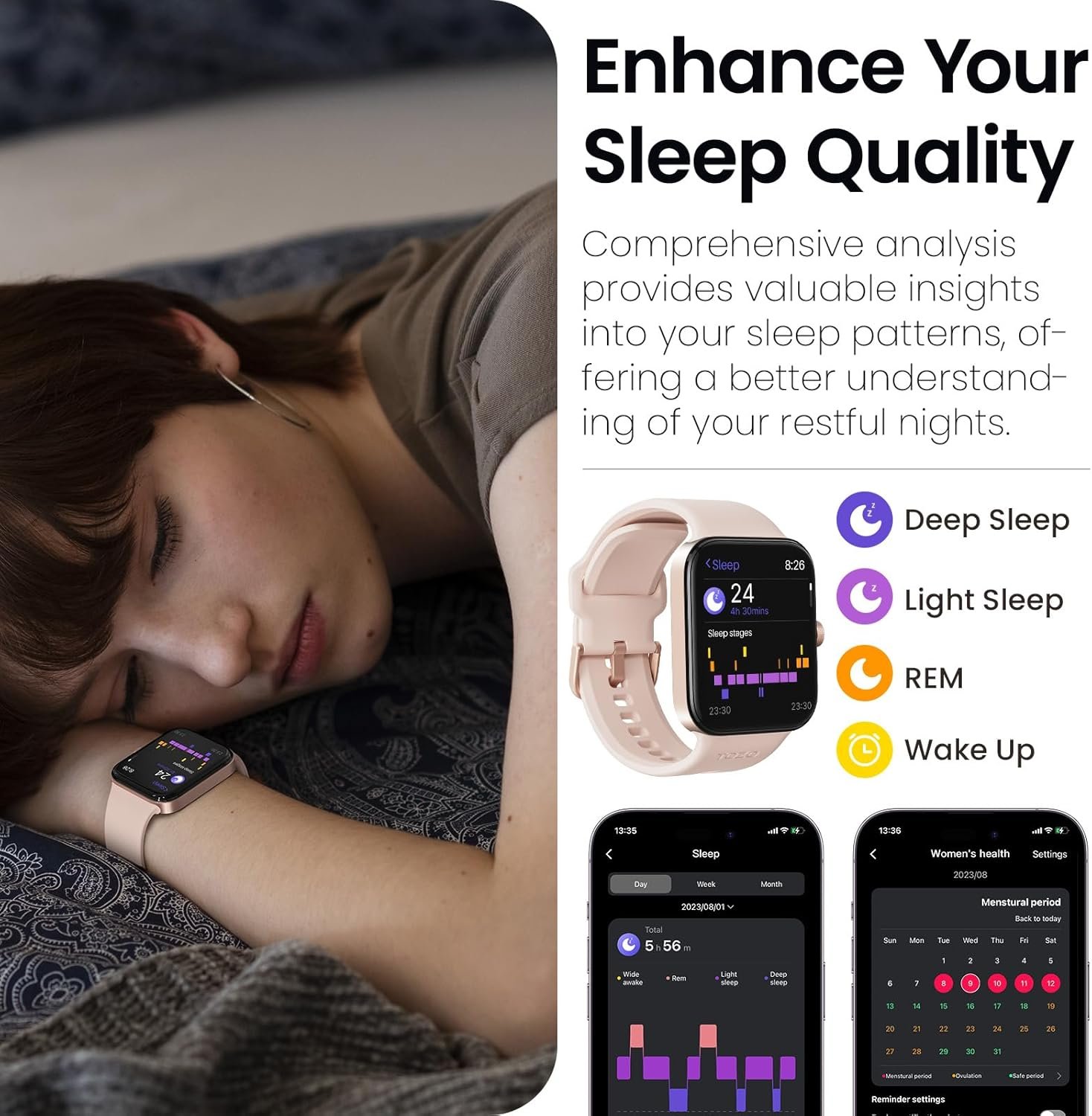 TOZO S4 AcuFit One Smart Watch 1.78" AMOLED Ultra-Clear Screen for Men Women, Call/Answer Fitness Tracker, Heart Rate Sleep Blood Oxygen Monitor IP68 Waterproof for iOS 11.0+ Android 9.0+ Rose Gold - Image 7