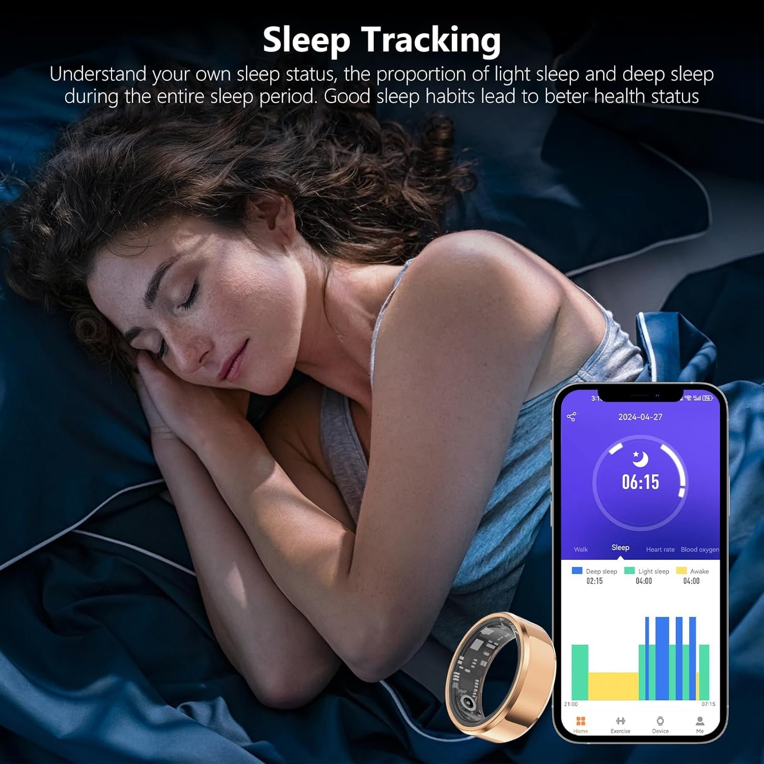 Fitness Tracker Smart Ring,Step Counter,Heart Rate Blood Oxygen Sleep Tracker Health Ring, 5ATM Waterproof Long Battery Life Smart Rings Compatible with iOS & Android (Rose Gold, US 8) - Image 4